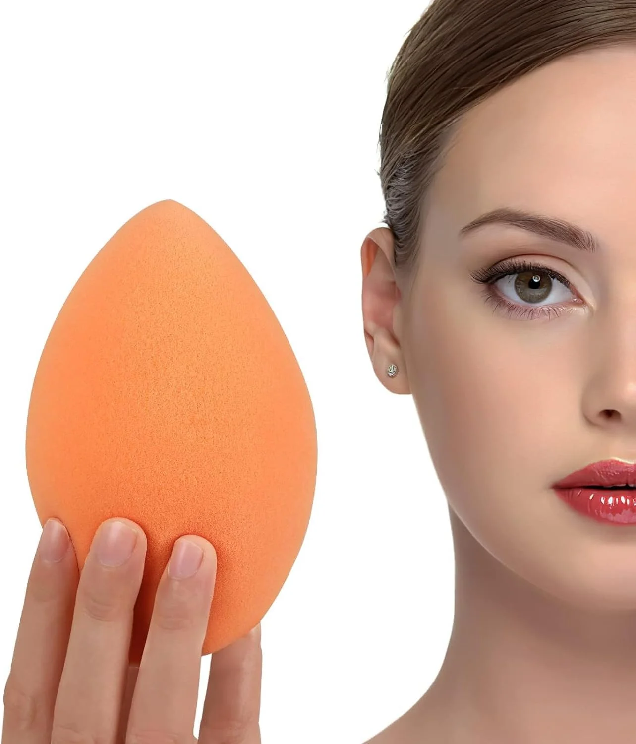 اسفنج آرایشی نارنجی IBBO، بیوتی بلندر برای ترکیب آرایش صورت، پف اسفنجی سبک وزن، اسفنج آرایشی نرم و بدون لاتکس برای کانسیلر فونداسیون به همراه نگهدارنده اسفنجی