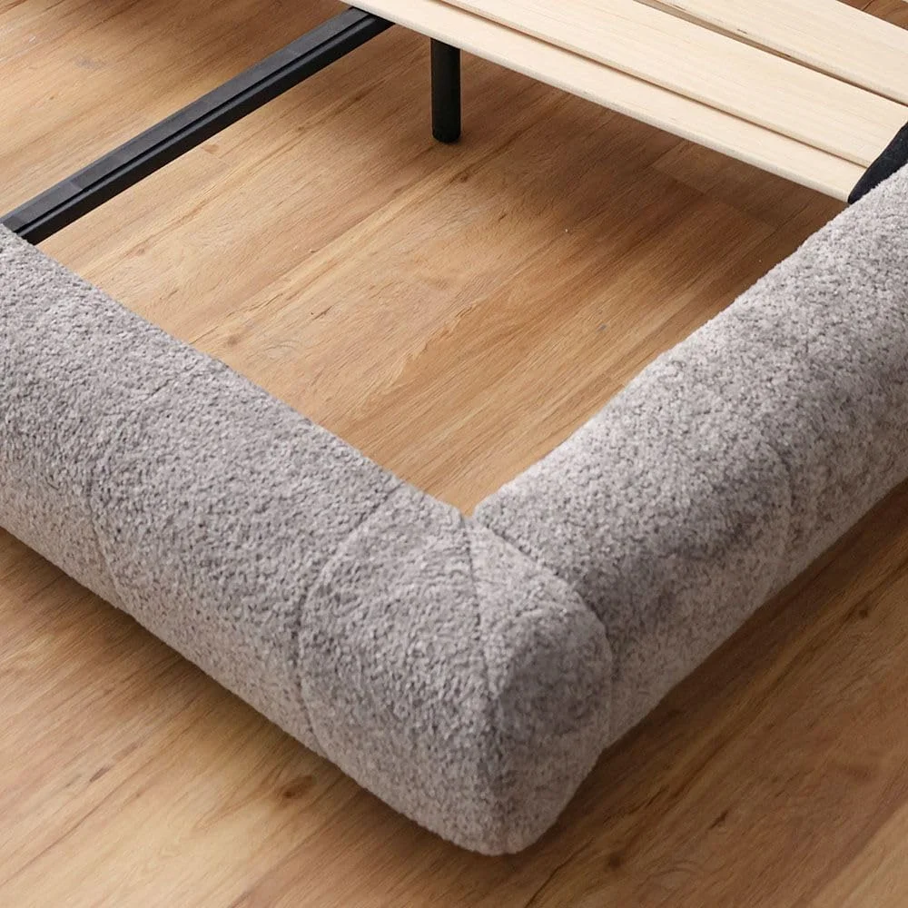 تخت خواب دو نفره کینگ دانوب هوم مدل آراگون 180X200 | طراحی مدرن و مقاوم، قاب تخت خواب چوبی | تخت خواب راحت و بی صدا (تشک شامل نمی شود) ابعاد: L246xW215xH112cm - خاکستری تیره