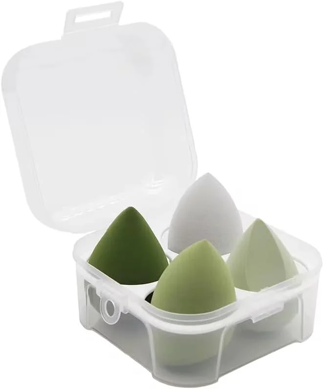 Generic Makeup Sponges Set, Pink Latex-Free Foam Beauty Blenders with Holder, Teardrop Shape for Foundation Application, 4 Count with Egg Case (GREEN)
