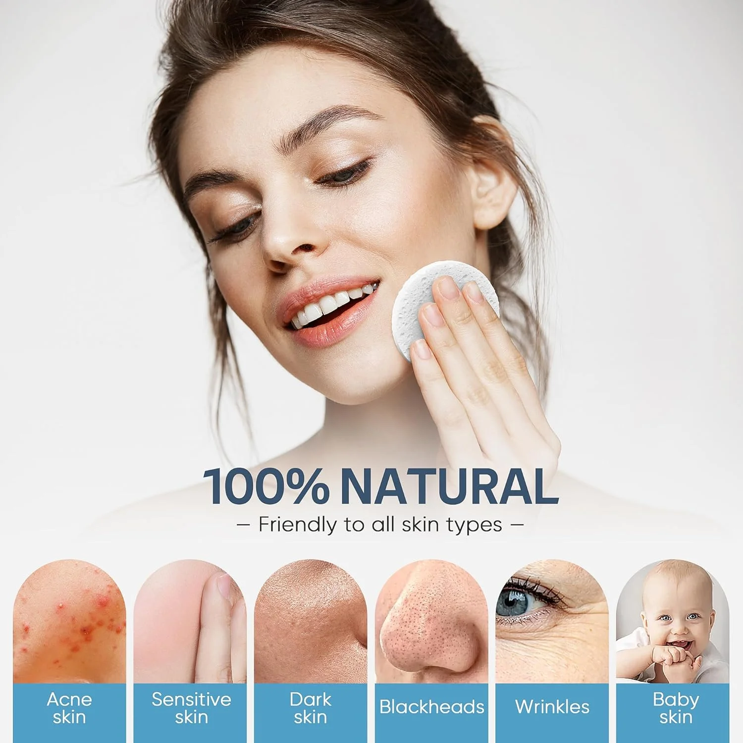 پدهای فشرده صورت GAINWELL، بسته 50 عددی به همراه محفظه نگهداری، برای پاکسازی صورت، پاک کننده آرایش چند بار مصرف، قابل حمل، مناسب برای مسافرت، سفید