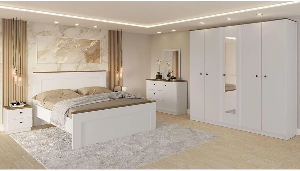تخت خواب دونفره کینگ 180X200 مدل Pera Danube Home | طراحی مدرن و مقاوم، قاب تخت خواب چوبی | تخت خواب های آرام و راحت L 214.8 x W 187.7 x H 120 سانتی متر - سفید/بلوط روشن تخت خواب دونفره کینگ 180X200 مدل Pera Danube Home | طراحی مدرن و مقاوم، قاب تخت خواب چوبی | تخت خواب های آرام و راحت L 214.8 x W 187.7 x H 120 سانتی متر - سفید/بلوط روشن