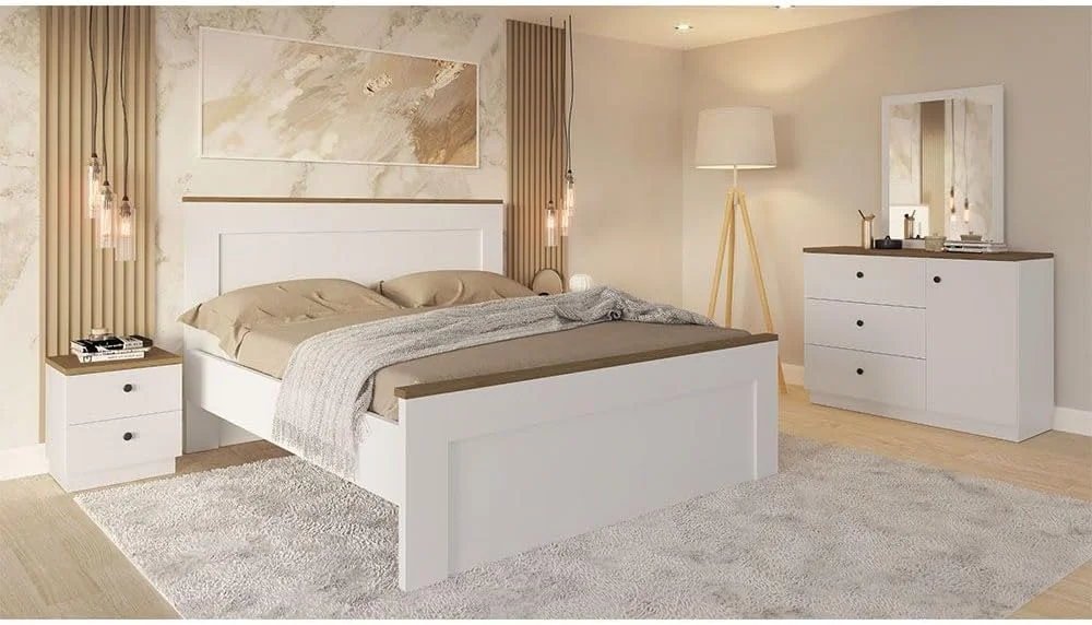 تخت خواب دونفره کینگ 180X200 مدل Pera Danube Home | طراحی مدرن و مقاوم، قاب تخت خواب چوبی | تخت خواب های آرام و راحت L 214.8 x W 187.7 x H 120 سانتی متر - سفید/بلوط روشن تخت خواب دونفره کینگ 180X200 مدل Pera Danube Home | طراحی مدرن و مقاوم، قاب تخت خواب چوبی | تخت خواب های آرام و راحت L 214.8 x W 187.7 x H 120 سانتی متر - سفید/بلوط روشن