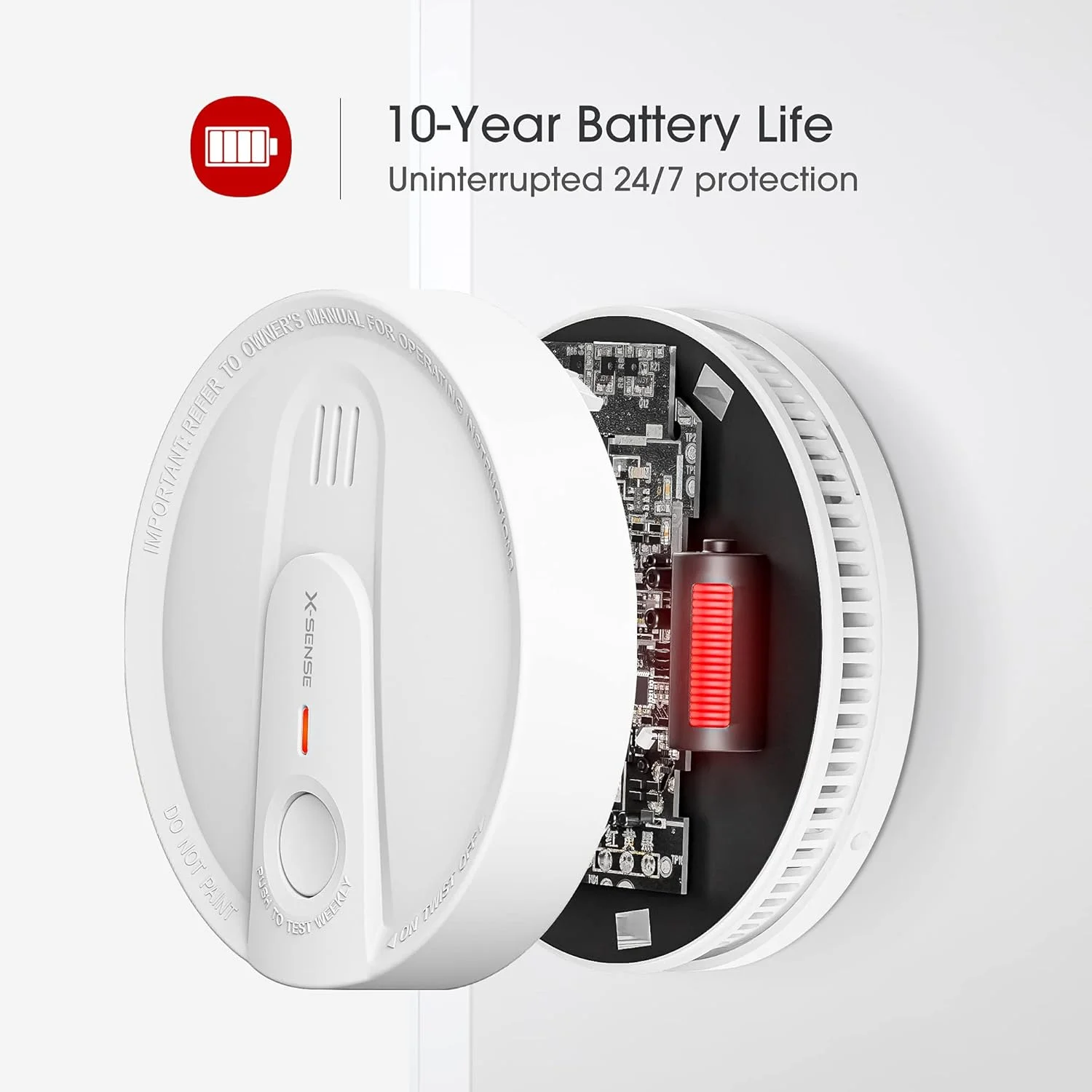 آشکارساز دود X-Sense، آلارم آتش سوزی با باتری 10 ساله، ردیاب دود آتش با نشانگر LED و دکمه سکوت، مطابق با استاندارد EN 14604