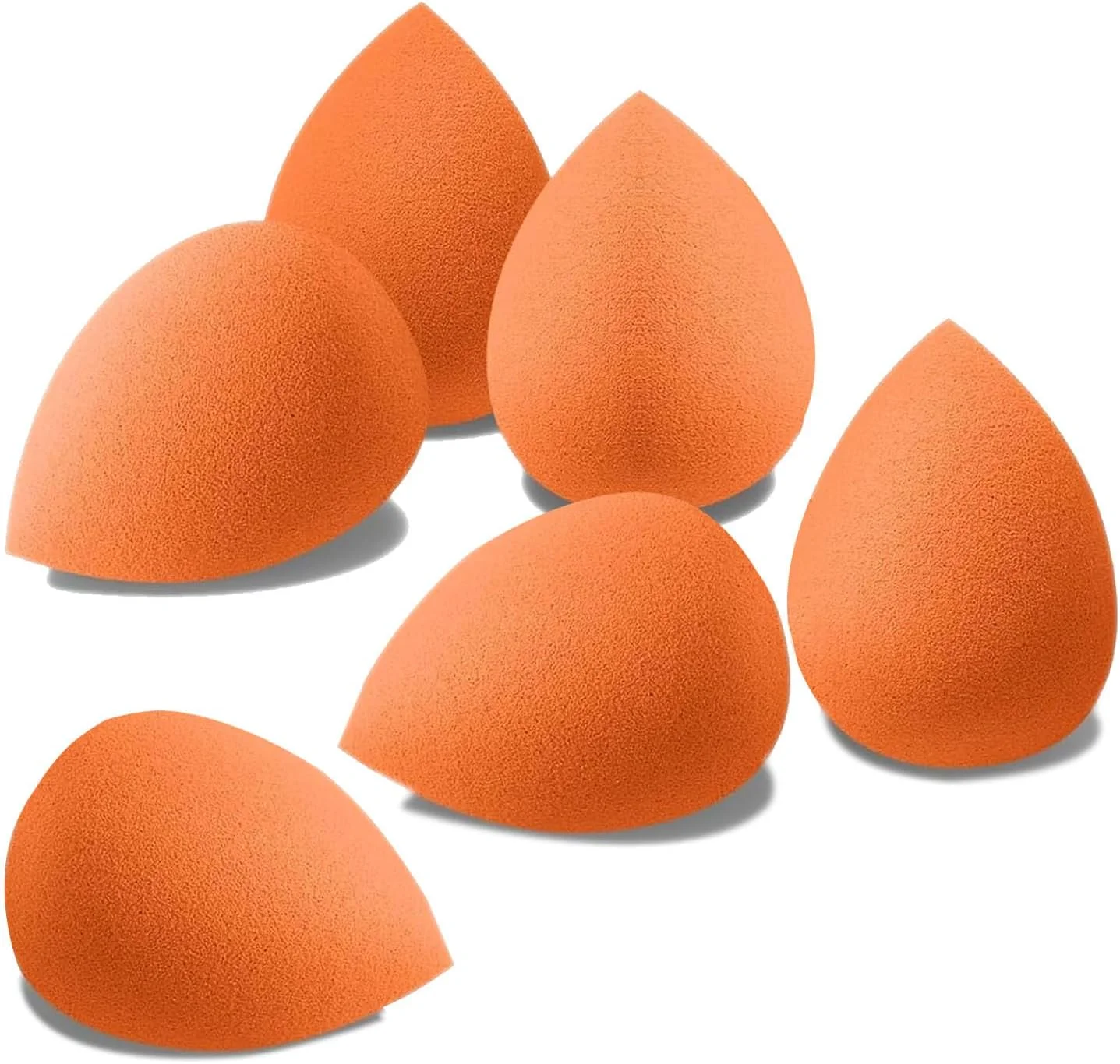 اسفنج آرایشی، 6 عدد بلندر آرایشی، اسفنج نرم قطره آبی برای کرم پودر، پودر و ترکیب مواد آرایشی، اسفنج های آرایشی بدون لاتکس، برای مایع، کرم و پودر، اسفنج فوق العاده نرم، نارنجی