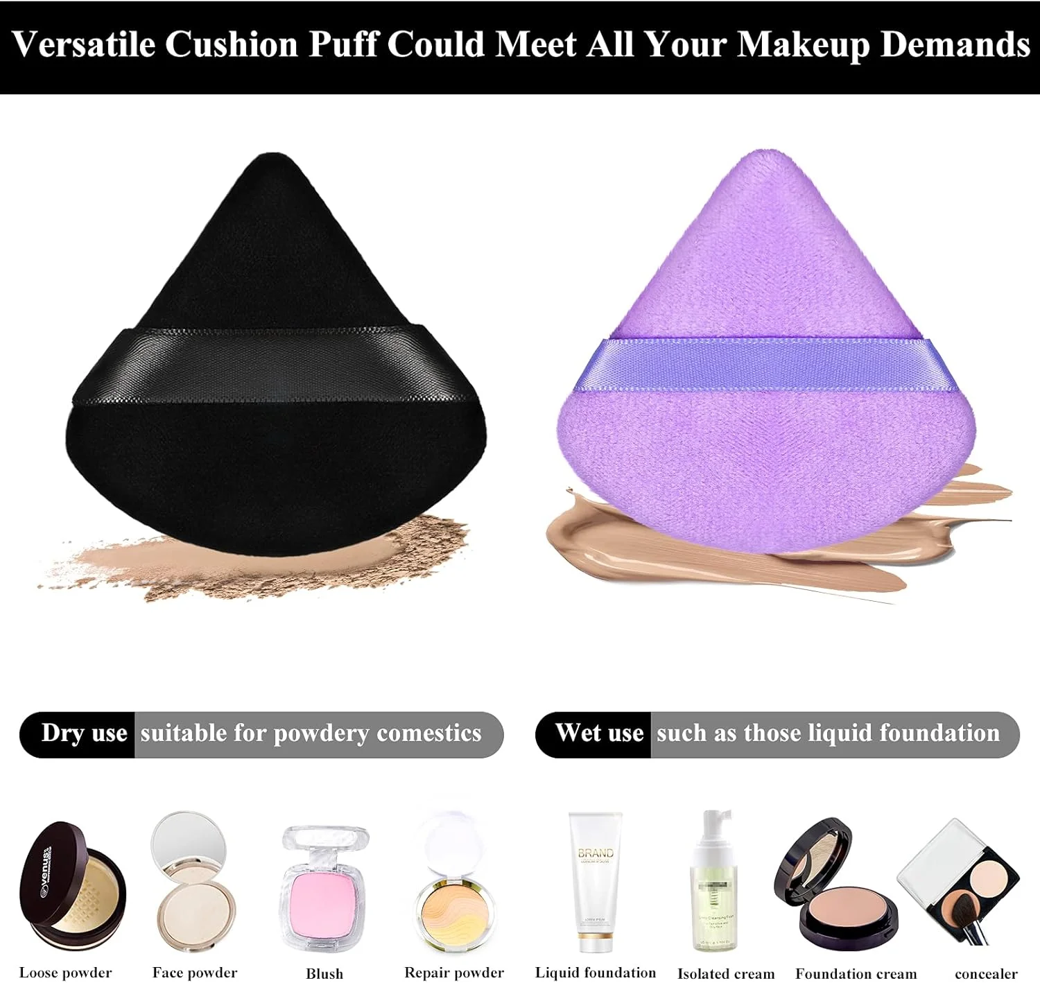 پدهای آرایشی مثلثی Maitys برای پودر فیکس، پودر بدن، کرم پودر، اسفنج آرایشی معدنی، مناسب برای آرایش خشک و مرطوب (مشکی، بنفش، کوچک) - بسته 12 عددی پدهای آرایشی مثلثی Maitys برای پودر فیکس، پودر بدن، کرم پودر، اسفنج آرایشی معدنی، مناسب برای آرایش خشک و مرطوب (مشکی، بنفش، کوچک) - بسته 12 عددی