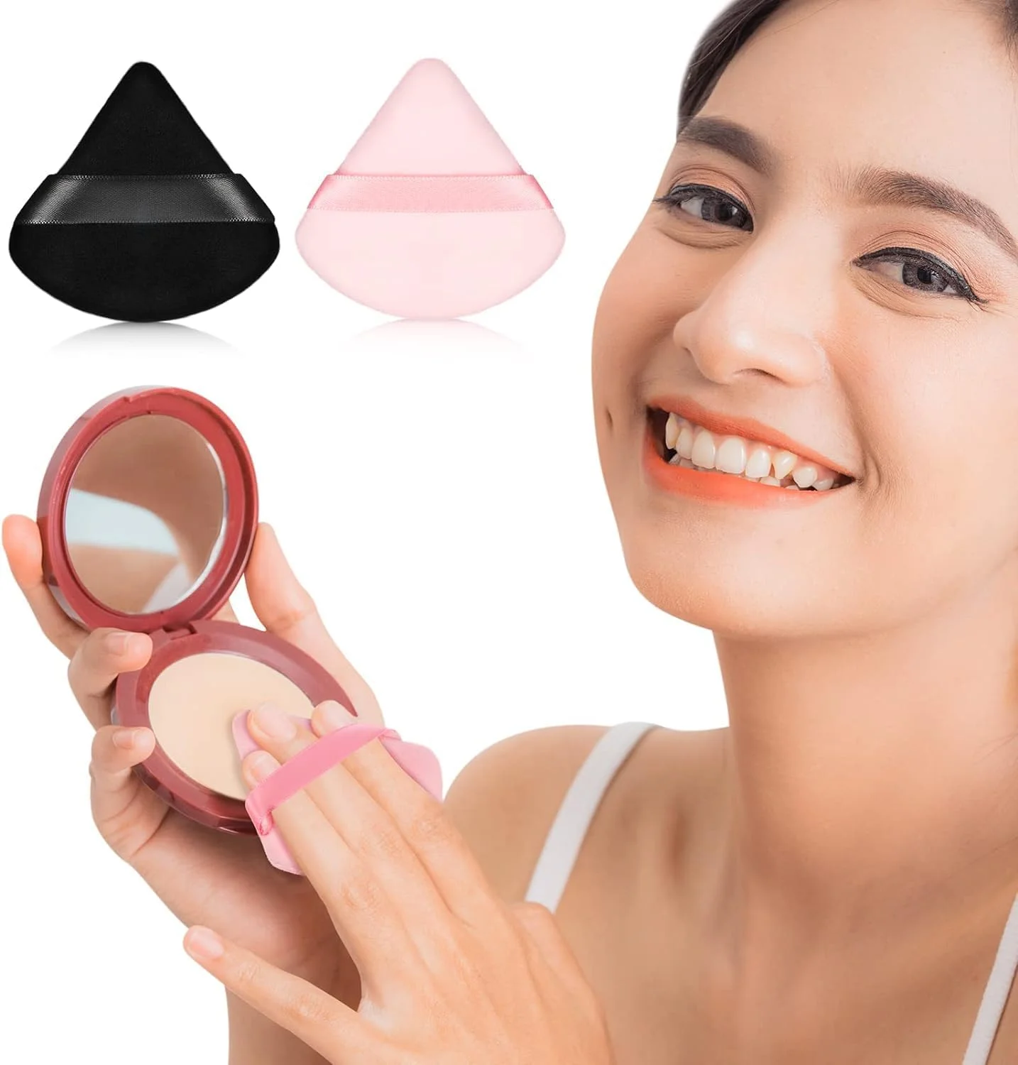پدهای آرایشی مثلثی FUIN، 12 عدد، مناسب برای پودر فیکس، پودر نرم بدن، اسفنج آرایشی فونداسیون، پودر معدنی، ابزار آرایشی مرطوب و خشک (سیاه، سفید، صورتی، کوچک)