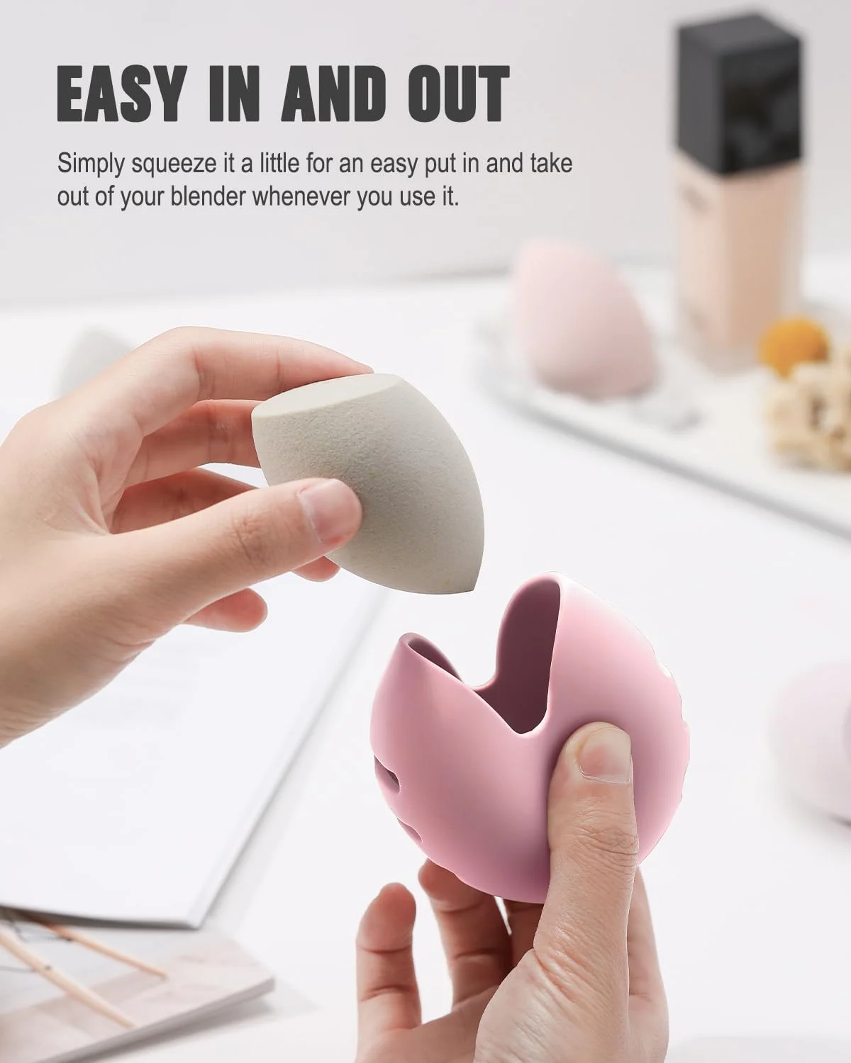 جا اسفنجی آرایشی سیلیکونی FERYES، نشکن و سازگار با محیط زیست، مناسب برای مسافرت - صورتی