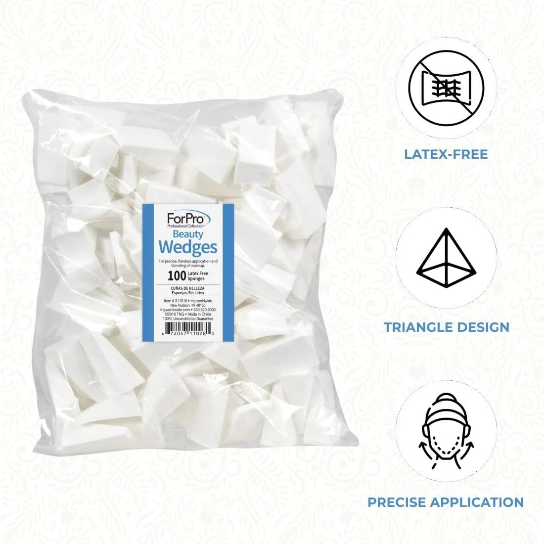 اسفنج های آرایشی مثلثی فورپرو، بدون لاتکس، مناسب برای آرایش پودری و مایع، 100 عدد