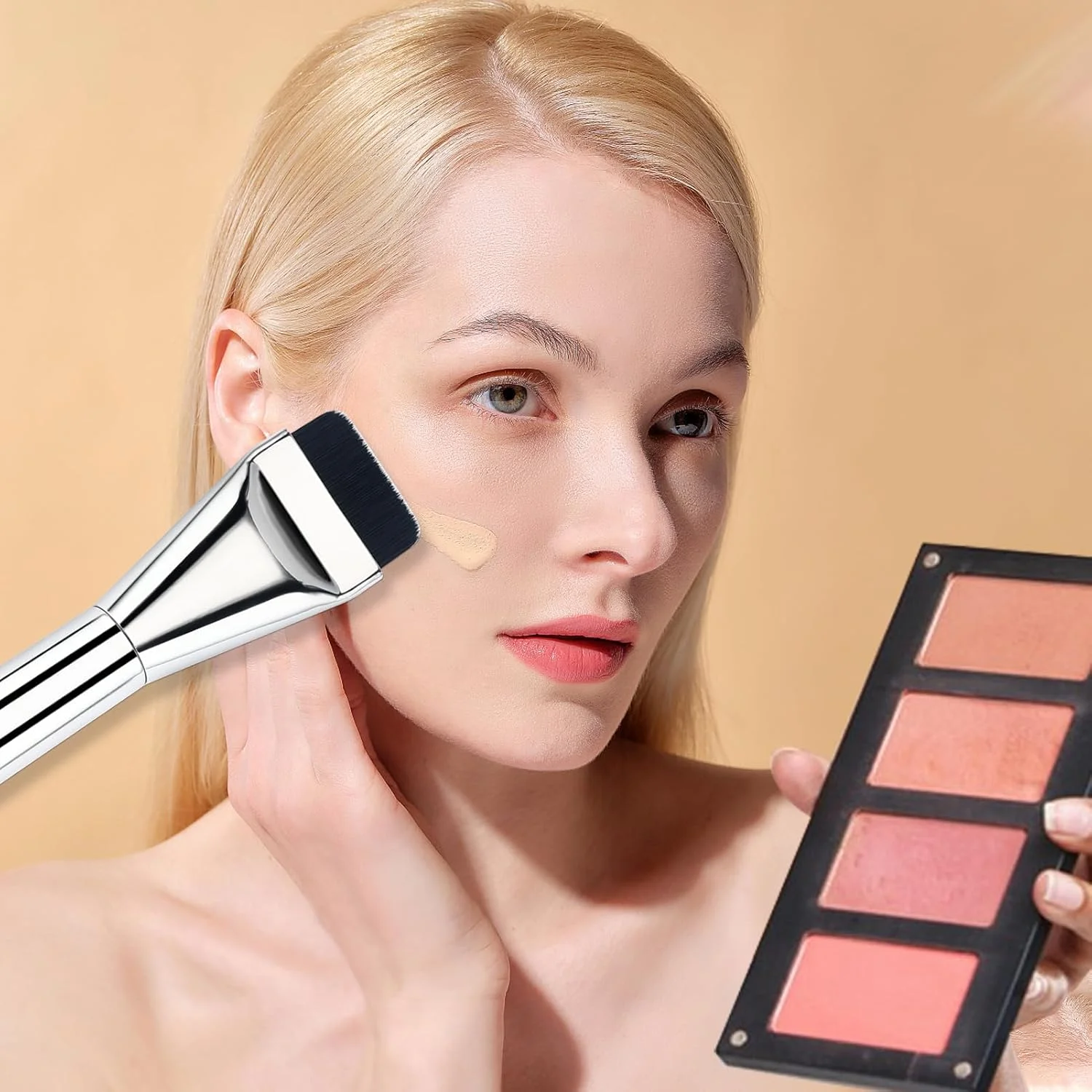 ست برس تخت کرم پودر، اسفنج و پالت ترکیب لوازم آرایش، بلندر یکپارچه برای آرایش طبیعی بی عیب و نقص