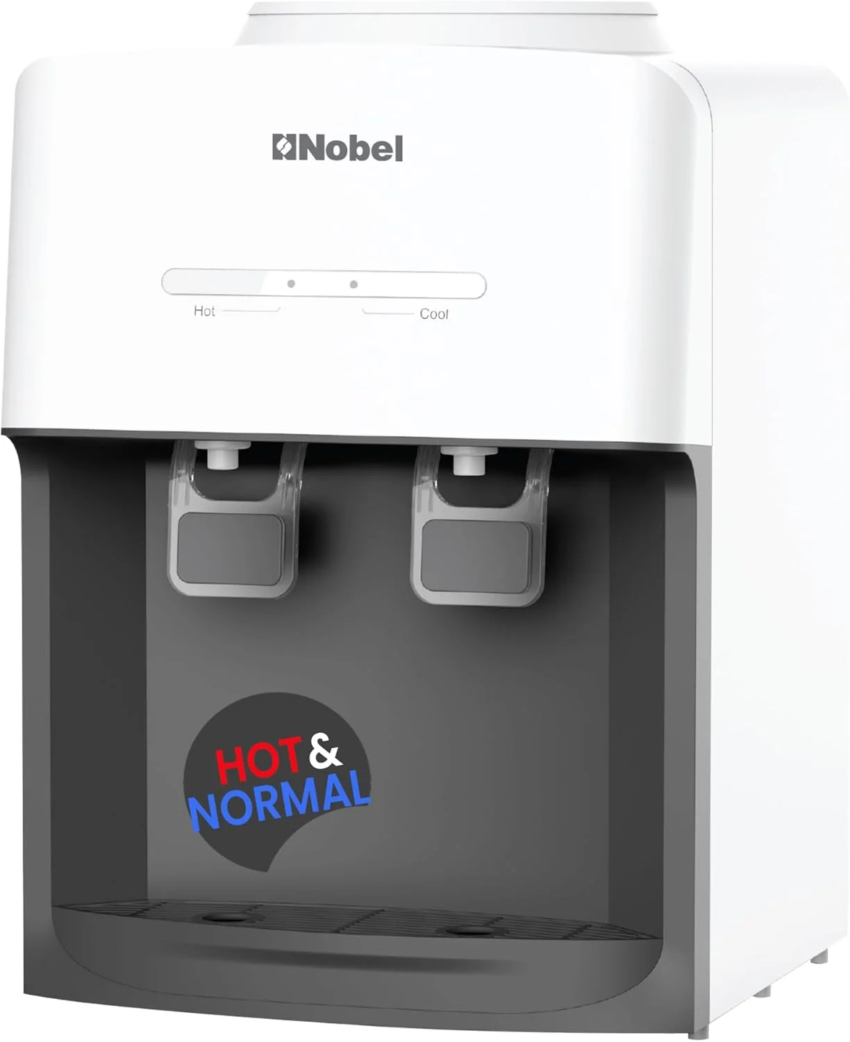 آبسردکن رومیزی نوبل: طراحی شیک با دو خروجی آب گرم و معمولی، مخزن آب گرم 0.6 لیتری، ظرفیت گرمایش 4.0 لیتر در ساعت و ویژگی های ارگونومیک مدل NWD575 آب سرد ندارد. فقط آب گرم / معمولی