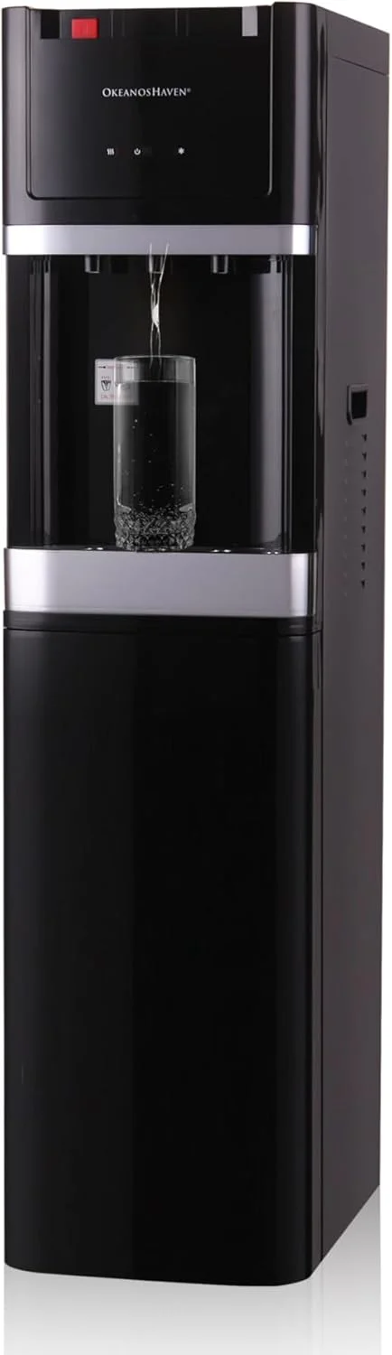 OkeanosHaven Water Dispenser with LED Indicator, Compressor Cooling, Bottom Loaded Tanks, Hot & Cold Water, Compact Design for Home & Office