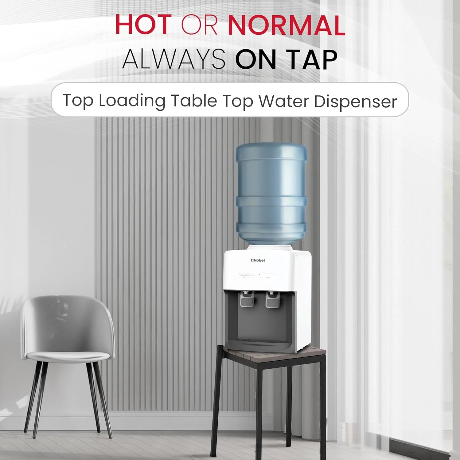 آبسردکن رومیزی نوبل: طراحی شیک با دو خروجی آب گرم و معمولی، مخزن آب گرم 0.6 لیتری، ظرفیت گرمایش 4.0 لیتر در ساعت و ویژگی های ارگونومیک مدل NWD575 آب سرد ندارد. فقط آب گرم / معمولی