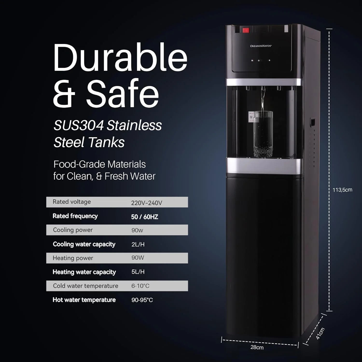 OkeanosHaven Water Dispenser with LED Indicator, Compressor Cooling, Bottom Loaded Tanks, Hot & Cold Water, Compact Design for Home & Office OkeanosHaven Water Dispenser with LED Indicator, Compressor Cooling, Bottom Loaded Tanks, Hot & Cold Water, Compact Design for Home & Office