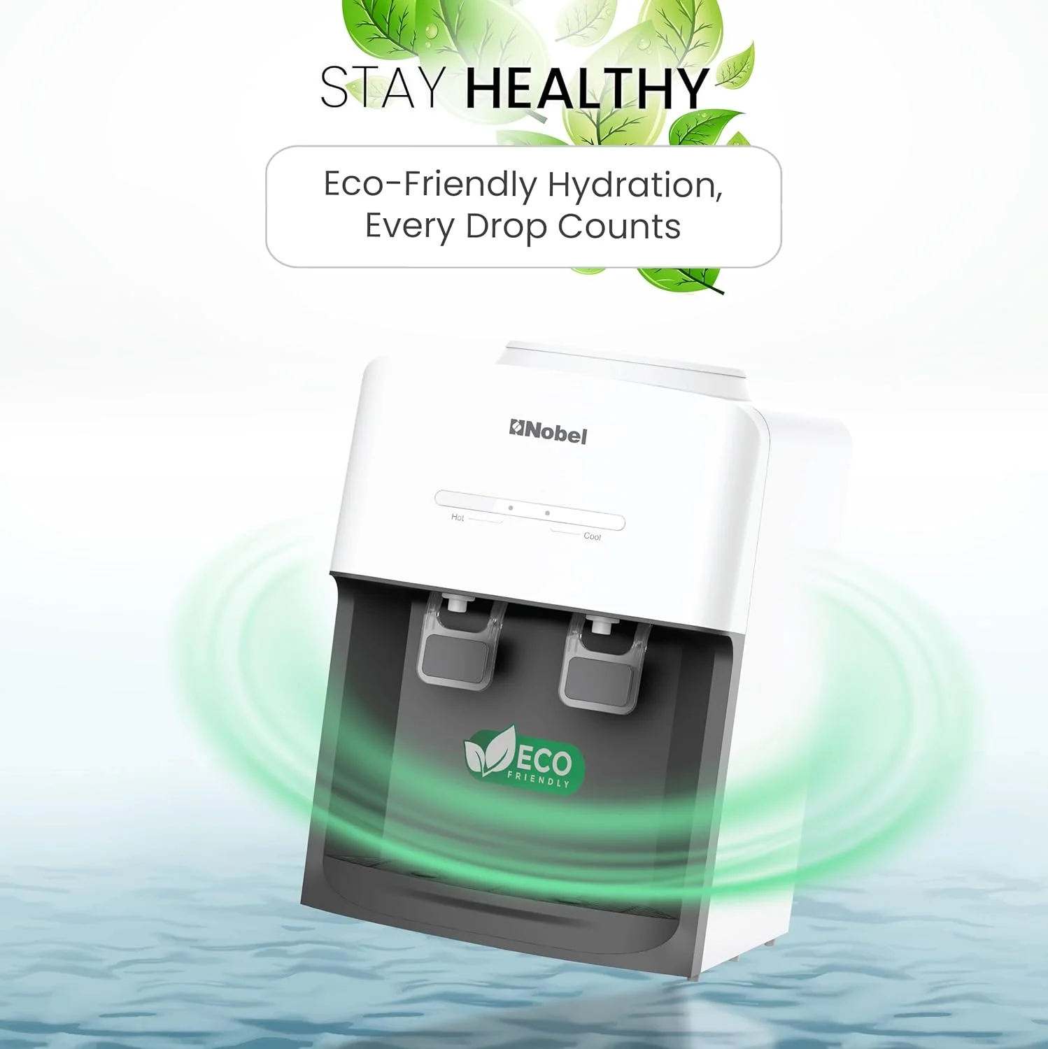 آبسردکن رومیزی نوبل: طراحی شیک با دو خروجی آب گرم و معمولی، مخزن آب گرم 0.6 لیتری، ظرفیت گرمایش 4.0 لیتر در ساعت و ویژگی های ارگونومیک مدل NWD575 آب سرد ندارد. فقط آب گرم / معمولی