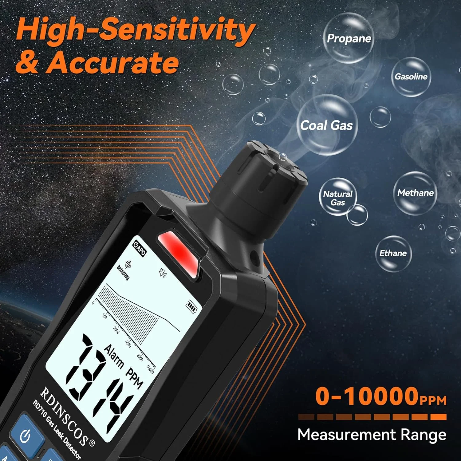 دستگاه تشخیص گازهای قابل اشتعال شارژی - ردیاب دستی همه کاره پروپان، متان و گاز مایع با سنسور فیگارو با حساسیت بالا برای تشخیص نشت گاز در خانه، RV و صنعت