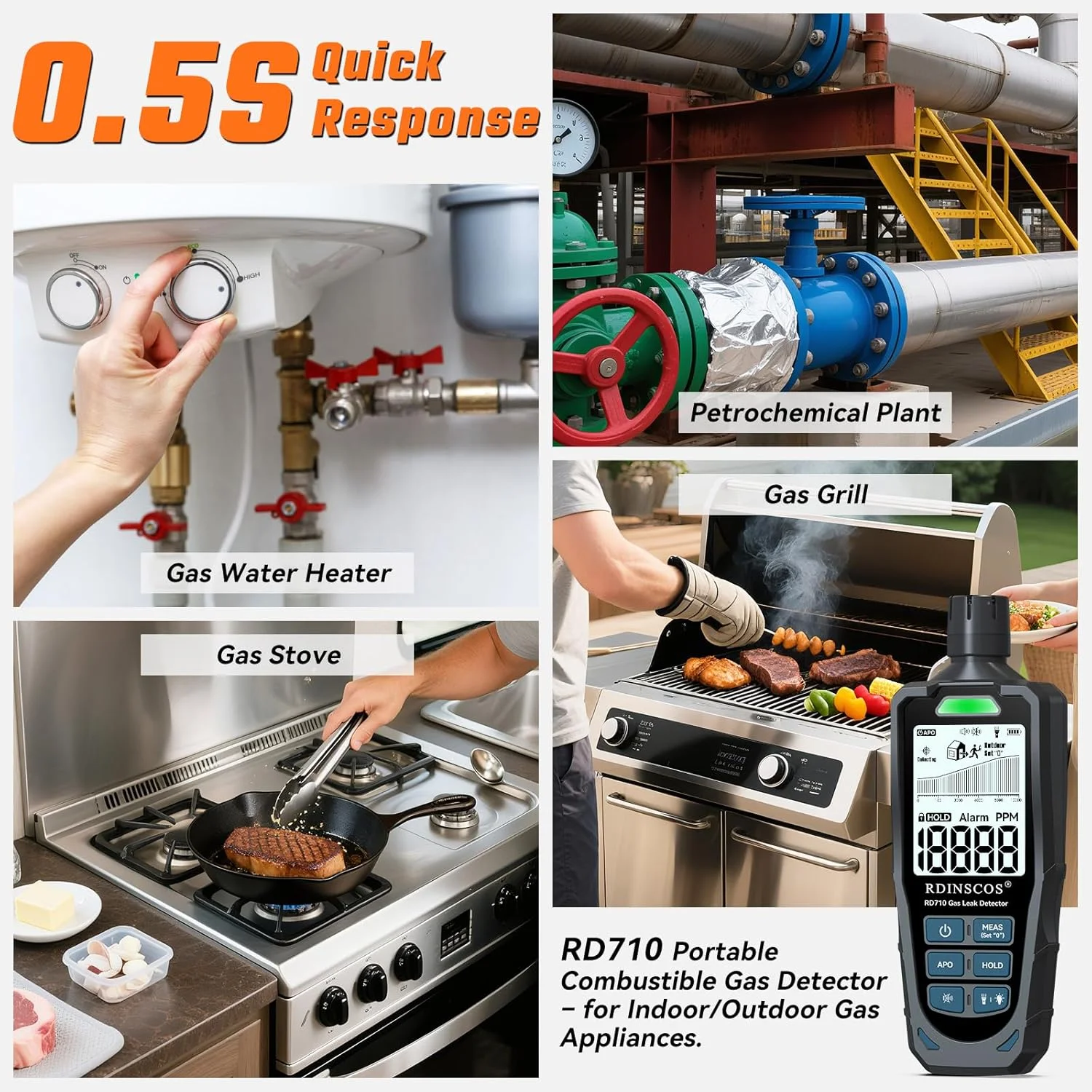 دستگاه تشخیص گازهای قابل اشتعال شارژی - ردیاب دستی همه کاره پروپان، متان و گاز مایع با سنسور فیگارو با حساسیت بالا برای تشخیص نشت گاز در خانه، RV و صنعت