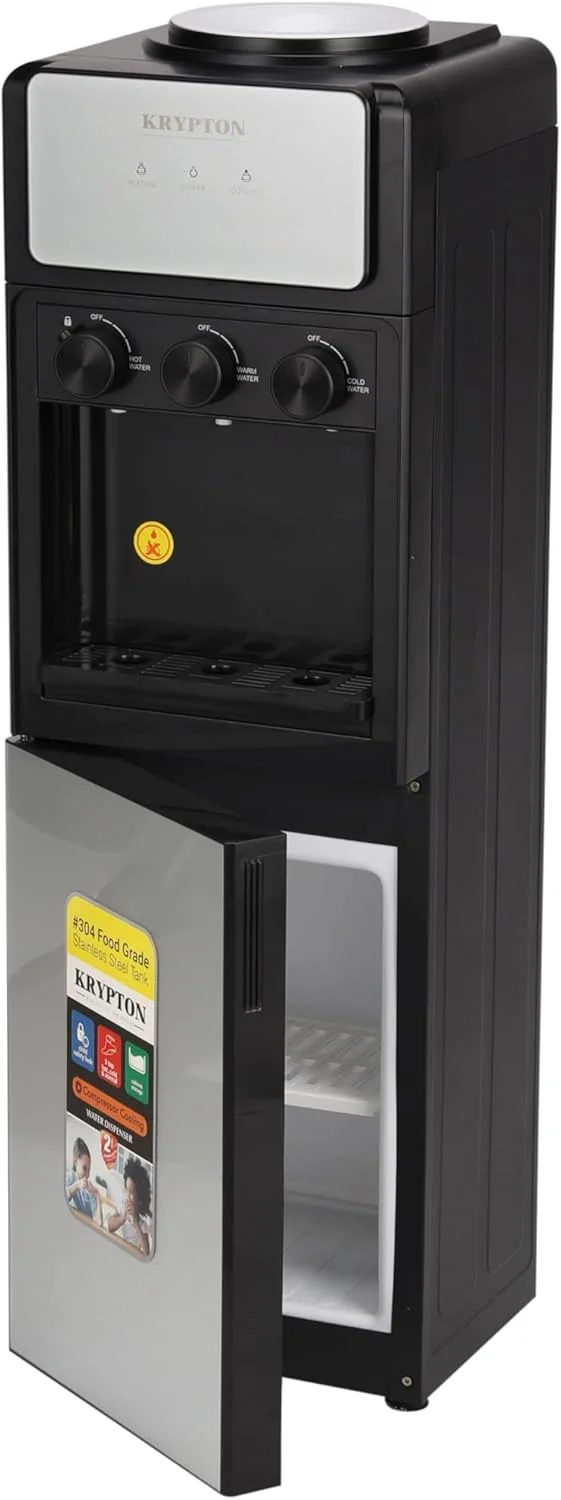 آبسردکن ایستاده کرپتون با کابینت | عملکرد آب معمولی، گرم و سرد، خنک کننده کمپرسور، 3 شیر با سیستم ایمنی، قفل کودک | ایده آل برای خانه و محل کار | KNWD6453