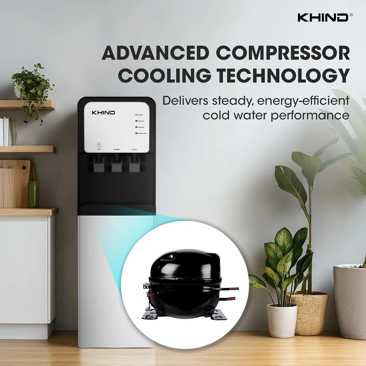 آبسردکن ایستاده 7 لیتری KHIND با پمپ مکش خودکار، خروجی آب گرم، معمولی و سرد، بارگیری از پایین، قفل کودک، چراغ های نشانگر هوشمند، مشکی - مدل WD-3BP - ساخت چین آبسردکن ایستاده 7 لیتری KHIND با پمپ مکش خودکار، خروجی آب گرم، معمولی و سرد، بارگیری از پایین، قفل کودک، چراغ های نشانگر هوشمند، مشکی - مدل WD-3BP - ساخت چین