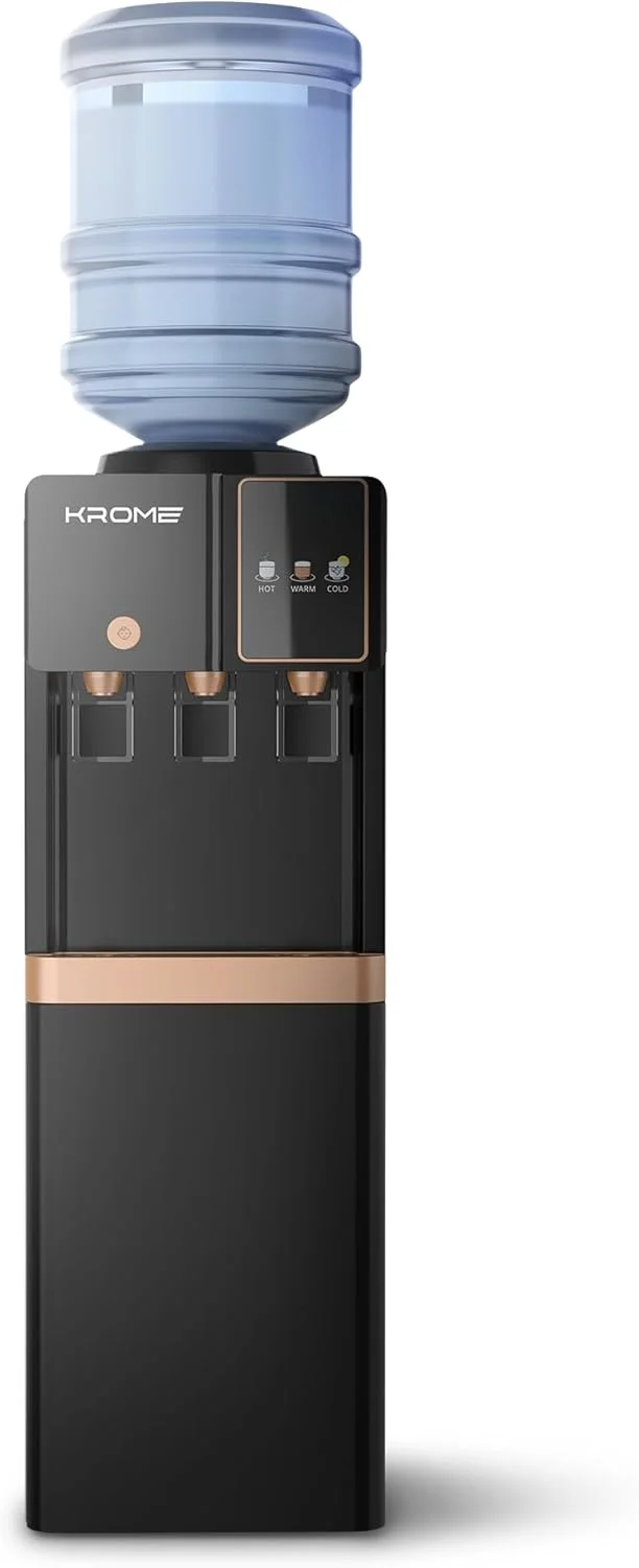 آبسردکن کروم، آب گرم، سرد و معمولی، خنک کننده کمپرسور، قفل ایمنی کودک، مخازن استیل ضد زنگ، گرمایش 500 وات، سرمایش 90 وات، کابینت ذخیره سازی | ایده آل برای استفاده در منزل و محل کار I KR-WTL3TGB