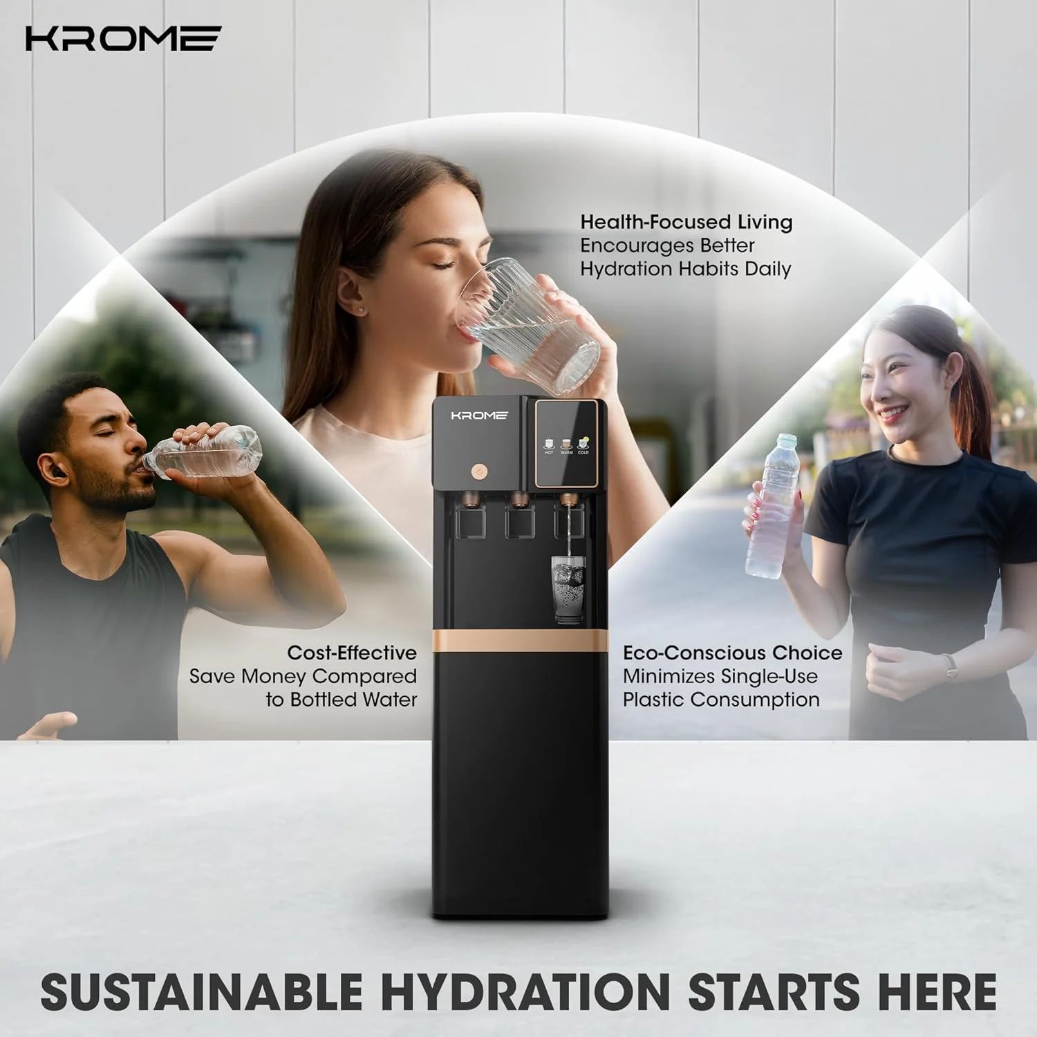 آبسردکن کروم، آب گرم، سرد و معمولی، خنک کننده کمپرسور، قفل ایمنی کودک، مخازن استیل ضد زنگ، گرمایش 500 وات، سرمایش 90 وات، کابینت ذخیره سازی | ایده آل برای استفاده در منزل و محل کار I KR-WTL3TGB