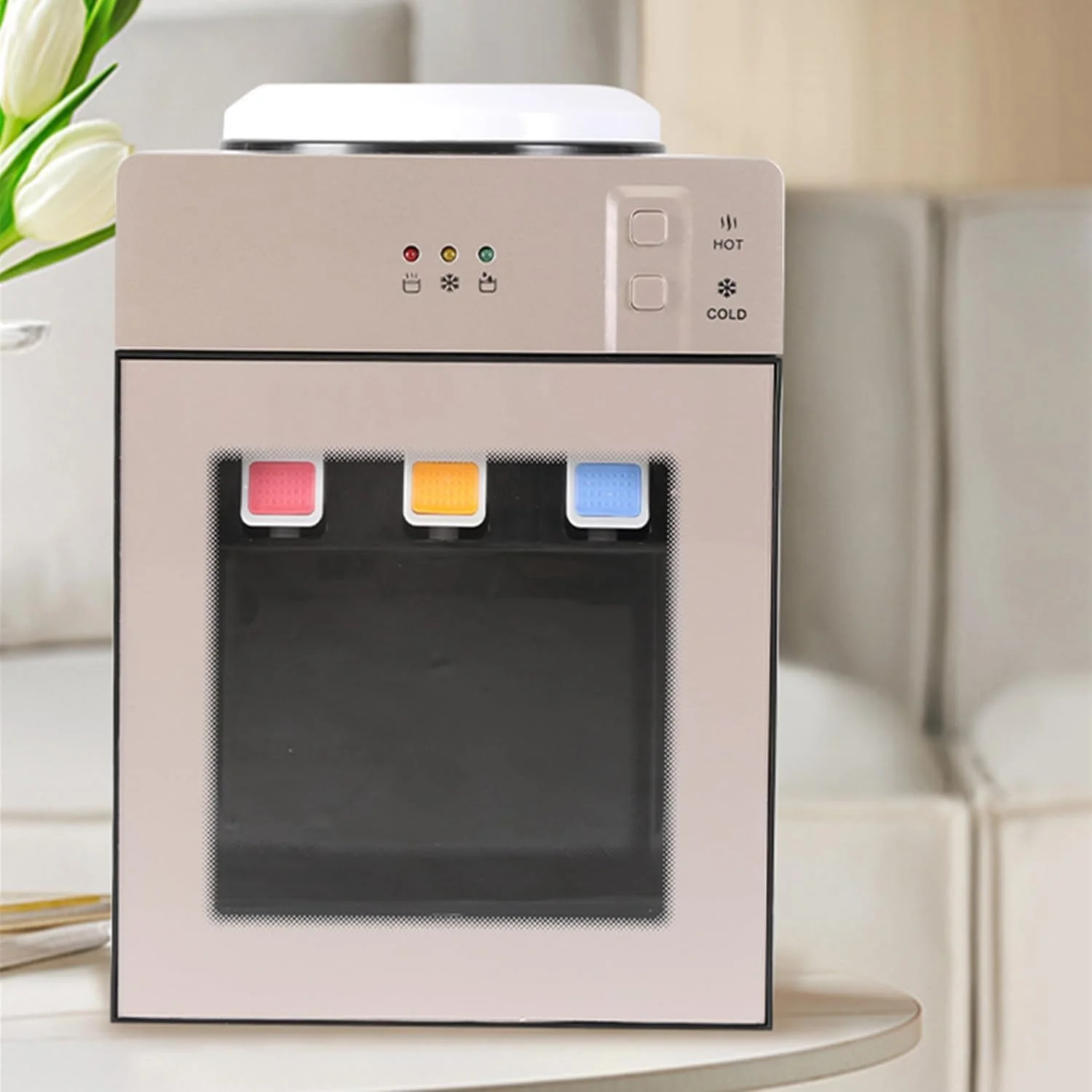 آبسردکن رومیزی Beauenty، مناسب برای بطری های 3 یا 5 گالن، آبسردکن با بارگیری از بالا، دارای 3 تنظیمات دما آب سرد و گرم، مناسب برای خانه، دفتر، خوابگاه (طلایی) آبسردکن رومیزی Beauenty، مناسب برای بطری های 3 یا 5 گالن، آبسردکن با بارگیری از بالا، دارای 3 تنظیمات دما آب سرد و گرم، مناسب برای خانه، دفتر، خوابگاه (طلایی)