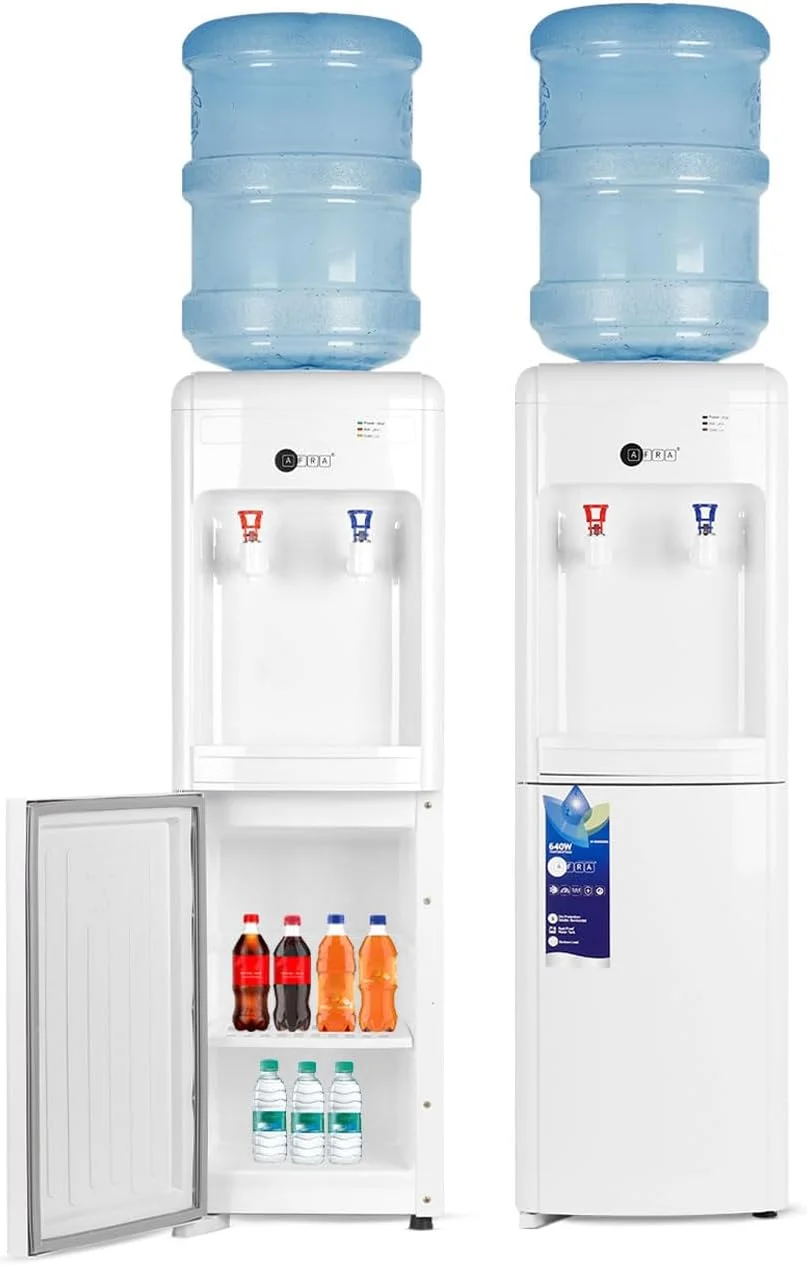 AFRA Water Dispenser with Dry Storage Cabinet | Hot & Cold | Fast Heating & Cooling | Double Thermostat | 640W | AF-9050WDWH | White | 2-Year Warranty AFRA Water Dispenser with Dry Storage Cabinet | Hot & Cold | Fast Heating & Cooling | Double Thermostat | 640W | AF-9050WDWH | White | 2-Year Warranty
