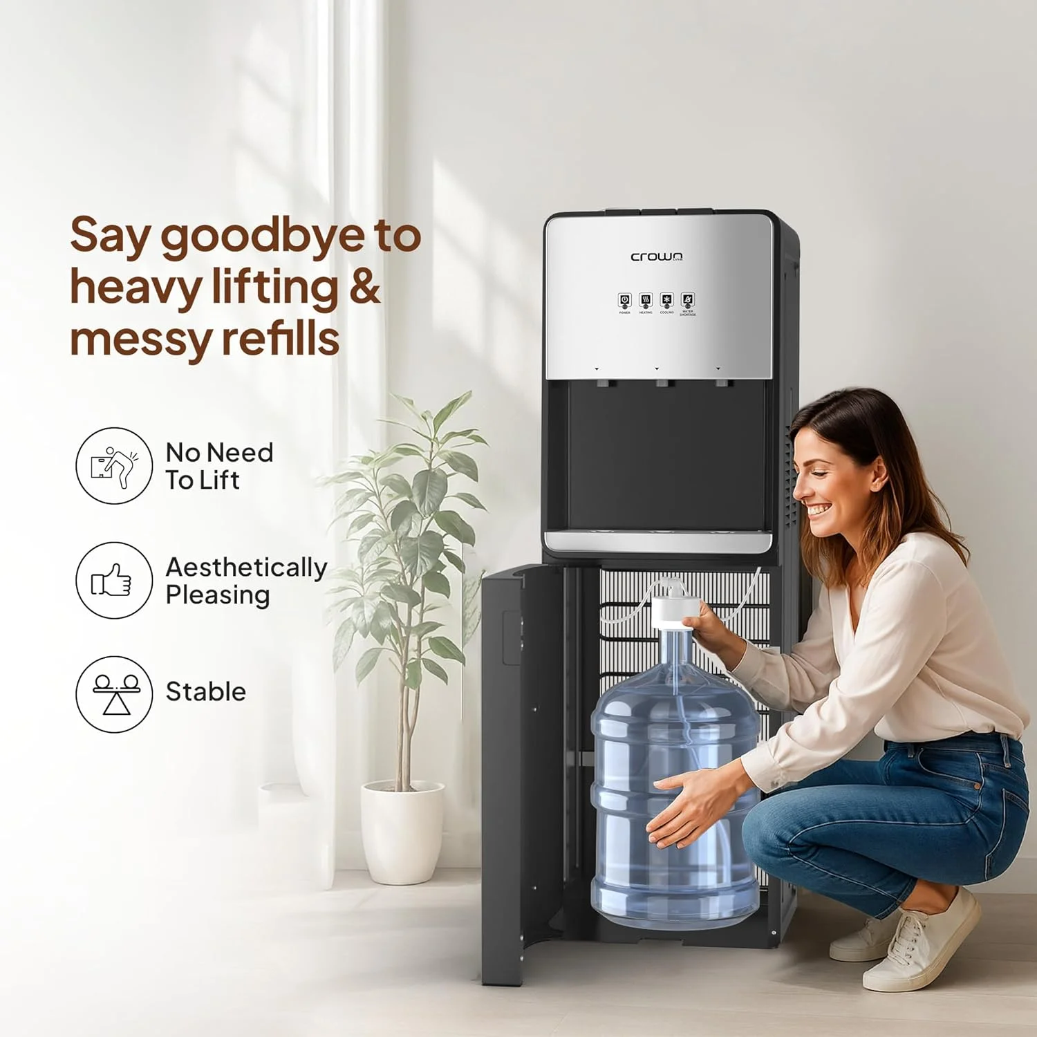 آبسردکن ایستاده تاج با بارگیری از پایین | ظرفیت 5 گالن (18.9 لیتر) | آب گرم، سرد و معمولی | دارای قفل ایمنی کودک | مناسب برای خانه، دفتر کار | مدل WD-406 آبسردکن ایستاده تاج با بارگیری از پایین | ظرفیت 5 گالن (18.9 لیتر) | آب گرم، سرد و معمولی | دارای قفل ایمنی کودک | مناسب برای خانه، دفتر کار | مدل WD-406