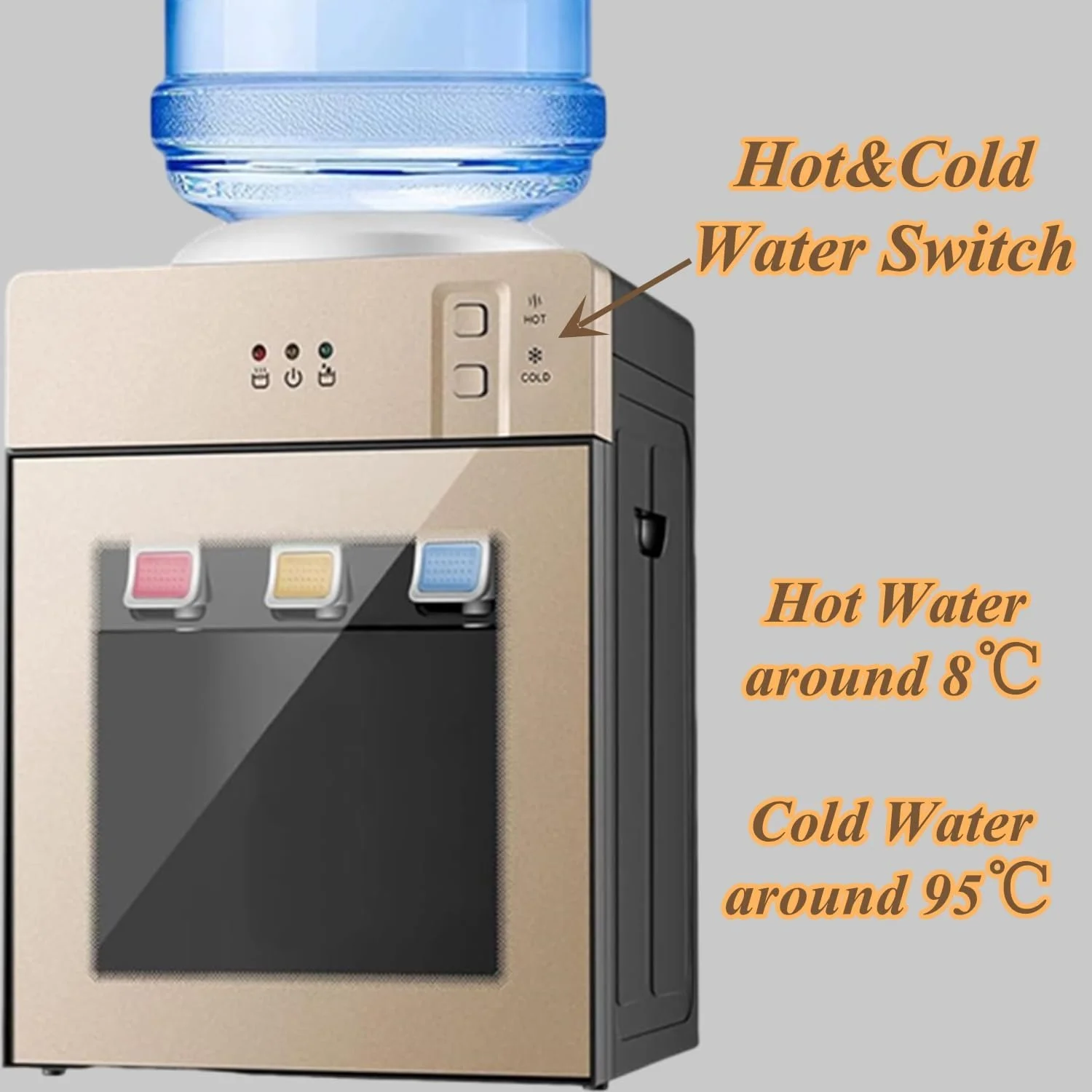 آبسردکن رومیزی Beauenty، مناسب برای بطری های 3 یا 5 گالن، آبسردکن با بارگیری از بالا، دارای 3 تنظیمات دما آب سرد و گرم، مناسب برای خانه، دفتر، خوابگاه (طلایی) آبسردکن رومیزی Beauenty، مناسب برای بطری های 3 یا 5 گالن، آبسردکن با بارگیری از بالا، دارای 3 تنظیمات دما آب سرد و گرم، مناسب برای خانه، دفتر، خوابگاه (طلایی)