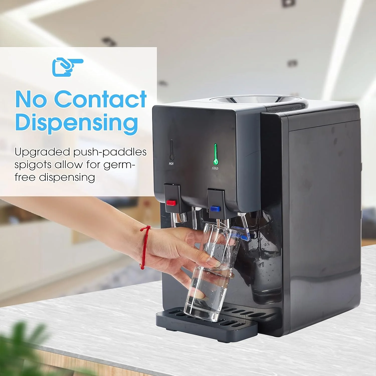 آبسردکن رومیزی ممتاز ACCVI، مناسب برای بطری های 3 یا 5 گالن، بارگیری از بالا، آب گرم و سرد، قفل ایمنی کودک، طراحی جمع و جور ایده آل برای خانه ها، آشپزخانه ها، دفاتر، خوابگاه ها، مشکی