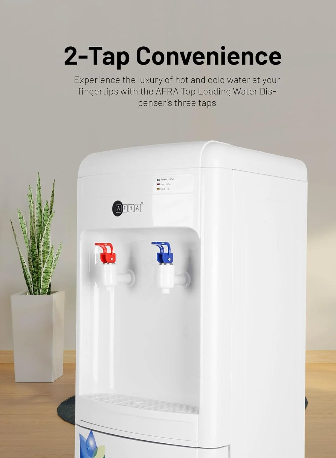AFRA Water Dispenser with Dry Storage Cabinet | Hot & Cold | Fast Heating & Cooling | Double Thermostat | 640W | AF-9050WDWH | White | 2-Year Warranty