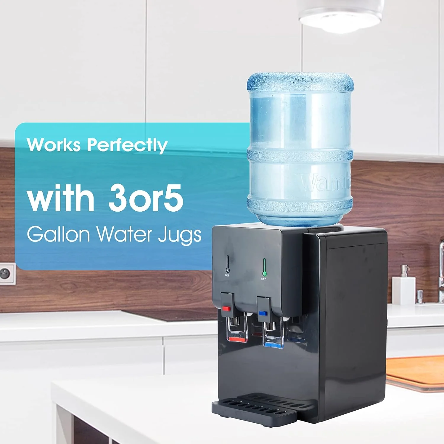 آبسردکن رومیزی ممتاز ACCVI، مناسب برای بطری های 3 یا 5 گالن، بارگیری از بالا، آب گرم و سرد، قفل ایمنی کودک، طراحی جمع و جور ایده آل برای خانه ها، آشپزخانه ها، دفاتر، خوابگاه ها، مشکی