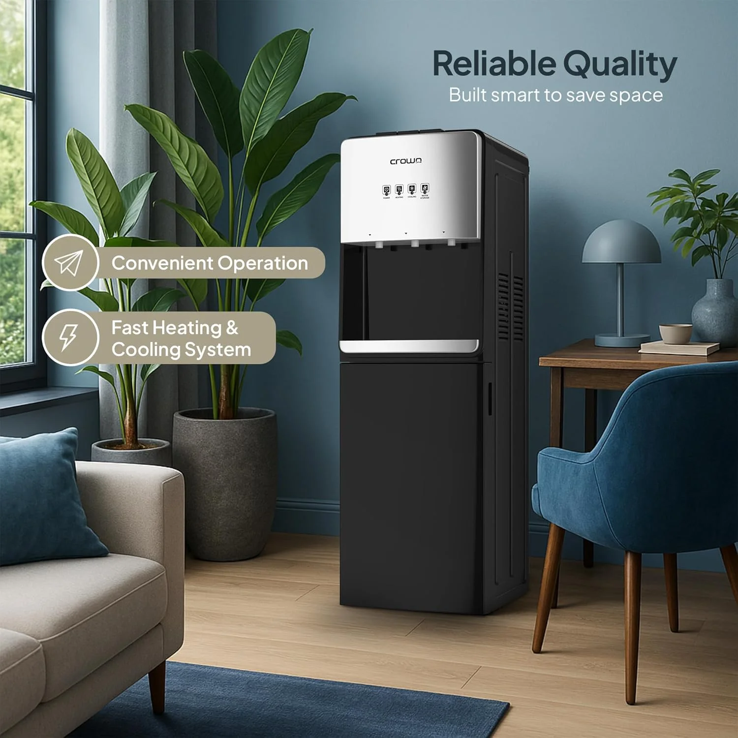 آبسردکن ایستاده تاج با بارگیری از پایین | ظرفیت 5 گالن (18.9 لیتر) | آب گرم، سرد و معمولی | دارای قفل ایمنی کودک | مناسب برای خانه، دفتر کار | مدل WD-406 آبسردکن ایستاده تاج با بارگیری از پایین | ظرفیت 5 گالن (18.9 لیتر) | آب گرم، سرد و معمولی | دارای قفل ایمنی کودک | مناسب برای خانه، دفتر کار | مدل WD-406