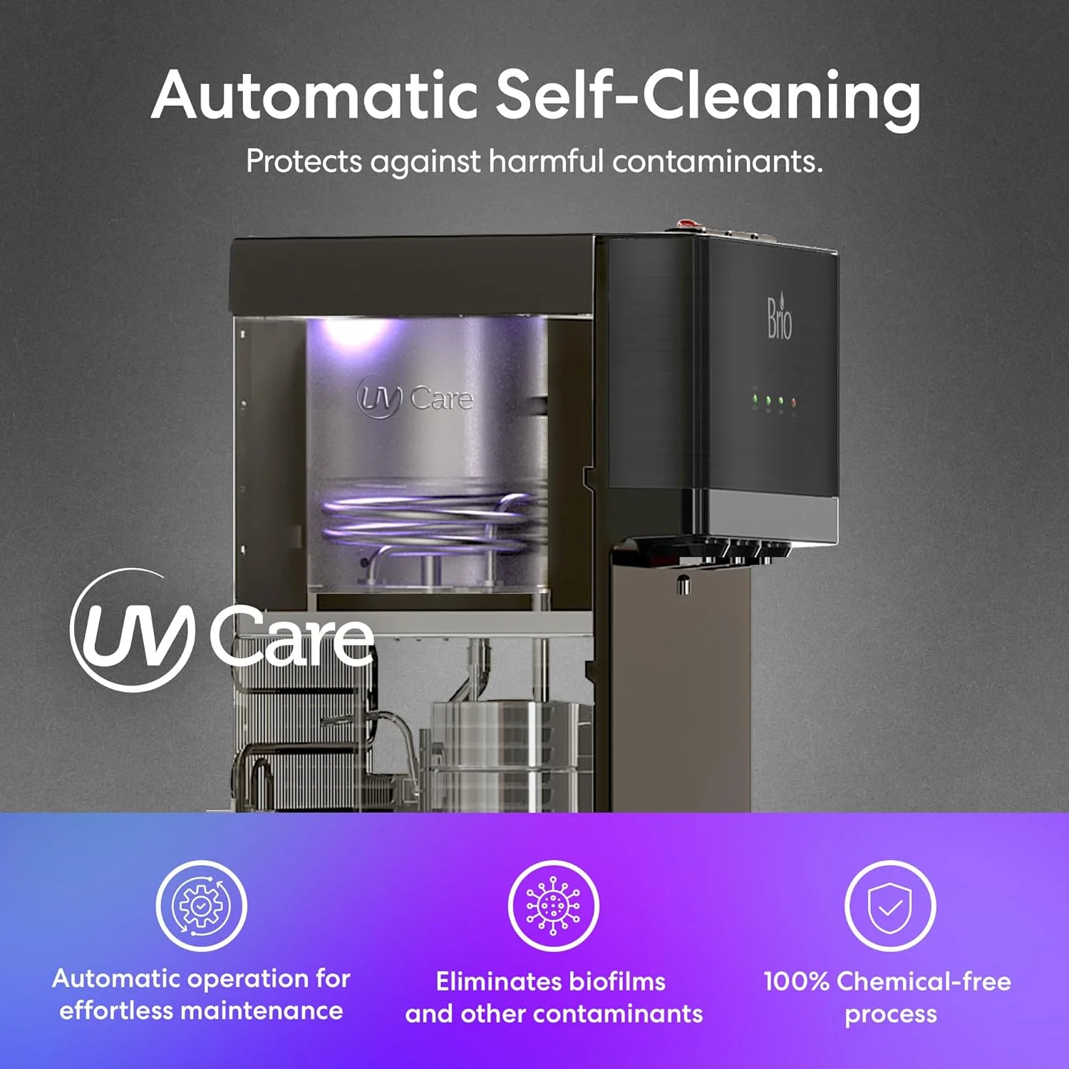 Brio Self Cleaning Bottom Loading Water Cooler Water Dispenser Black Stainless Steel 3 Temperature Settings Hot, Room & Cold Water UL/Energy Star Approved, CLBL520SCBLK