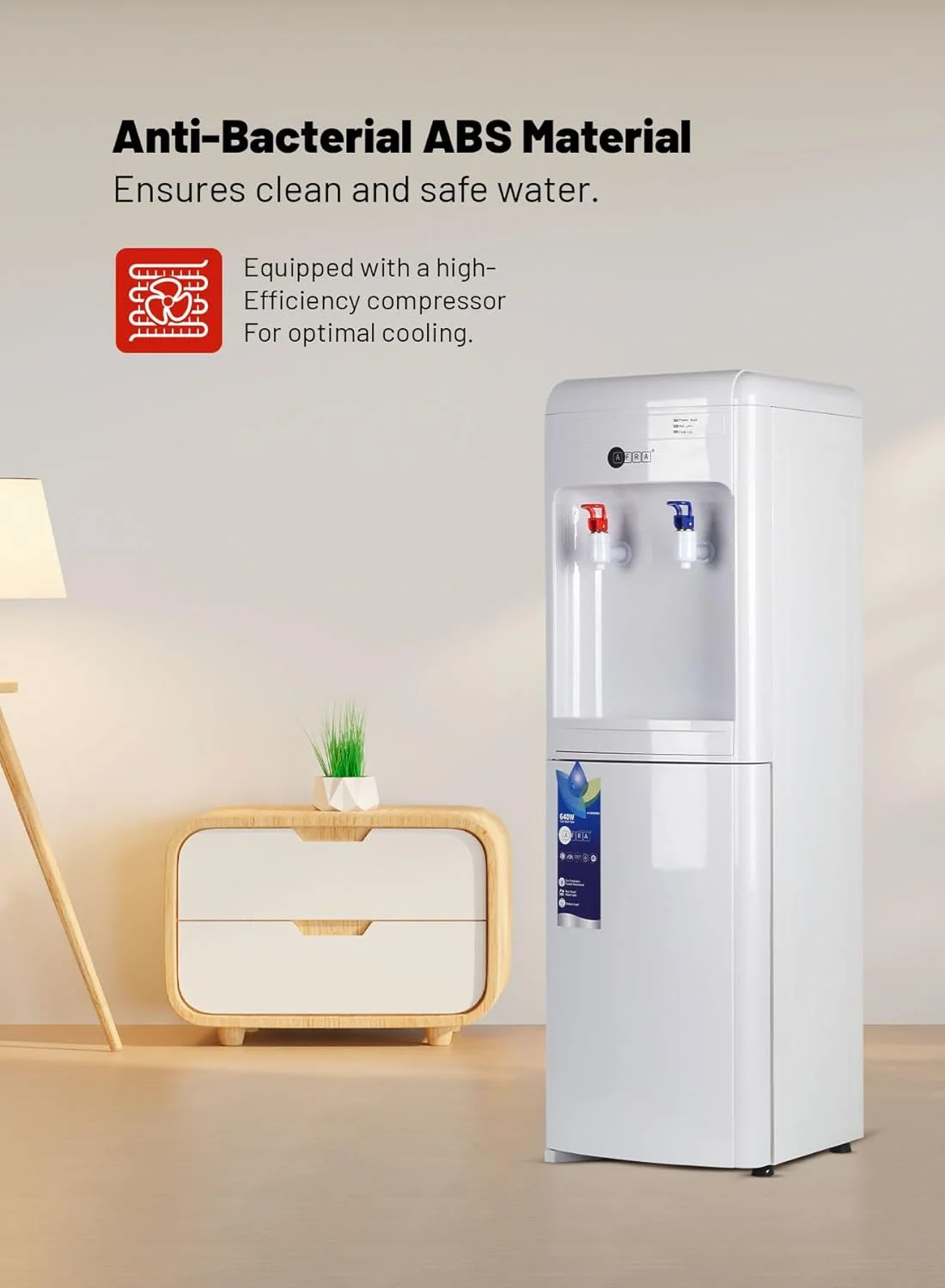 AFRA Water Dispenser with Dry Storage Cabinet | Hot & Cold | Fast Heating & Cooling | Double Thermostat | 640W | AF-9050WDWH | White | 2-Year Warranty