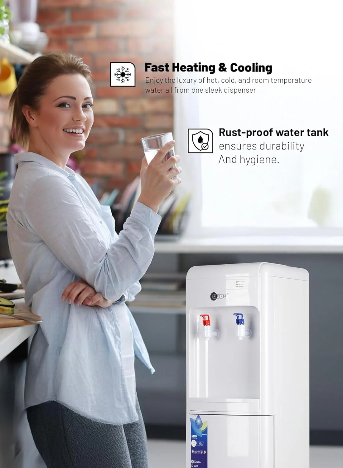 AFRA Water Dispenser with Dry Storage Cabinet | Hot & Cold | Fast Heating & Cooling | Double Thermostat | 640W | AF-9050WDWH | White | 2-Year Warranty