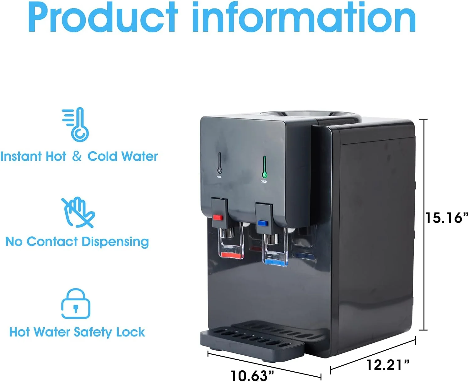 آبسردکن رومیزی ممتاز ACCVI، مناسب برای بطری های 3 یا 5 گالن، بارگیری از بالا، آب گرم و سرد، قفل ایمنی کودک، طراحی جمع و جور ایده آل برای خانه ها، آشپزخانه ها، دفاتر، خوابگاه ها، مشکی