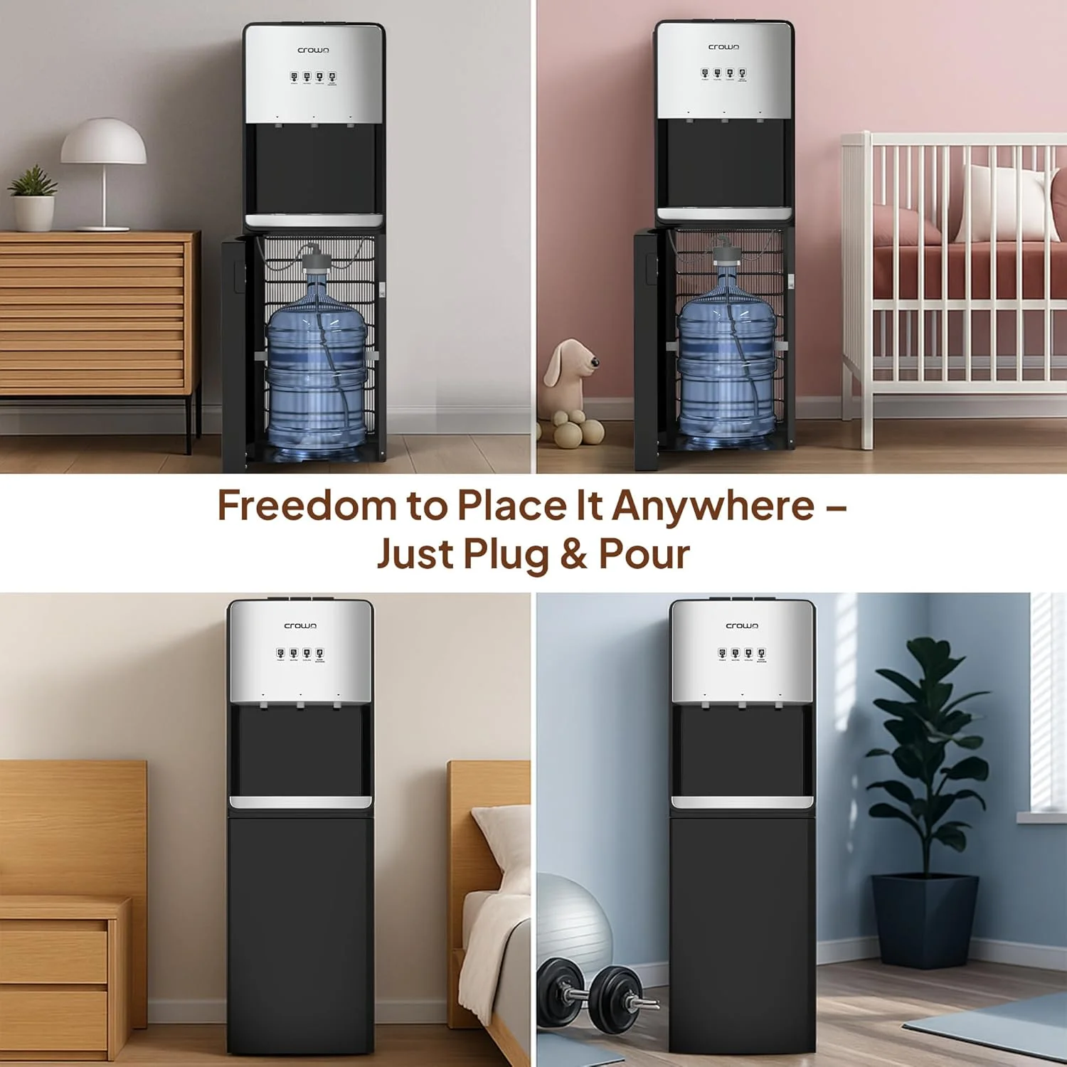 آبسردکن ایستاده تاج با بارگیری از پایین | ظرفیت 5 گالن (18.9 لیتر) | آب گرم، سرد و معمولی | دارای قفل ایمنی کودک | مناسب برای خانه، دفتر کار | مدل WD-406 آبسردکن ایستاده تاج با بارگیری از پایین | ظرفیت 5 گالن (18.9 لیتر) | آب گرم، سرد و معمولی | دارای قفل ایمنی کودک | مناسب برای خانه، دفتر کار | مدل WD-406