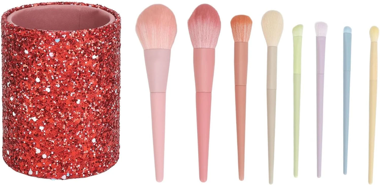 ست برس آرایشی 8 عددی پریمیوم SYMY، برس های نرم مویی برای پودر فیکس، رژگونه و سایه چشم به همراه جعبه نگهداری اکلیلی