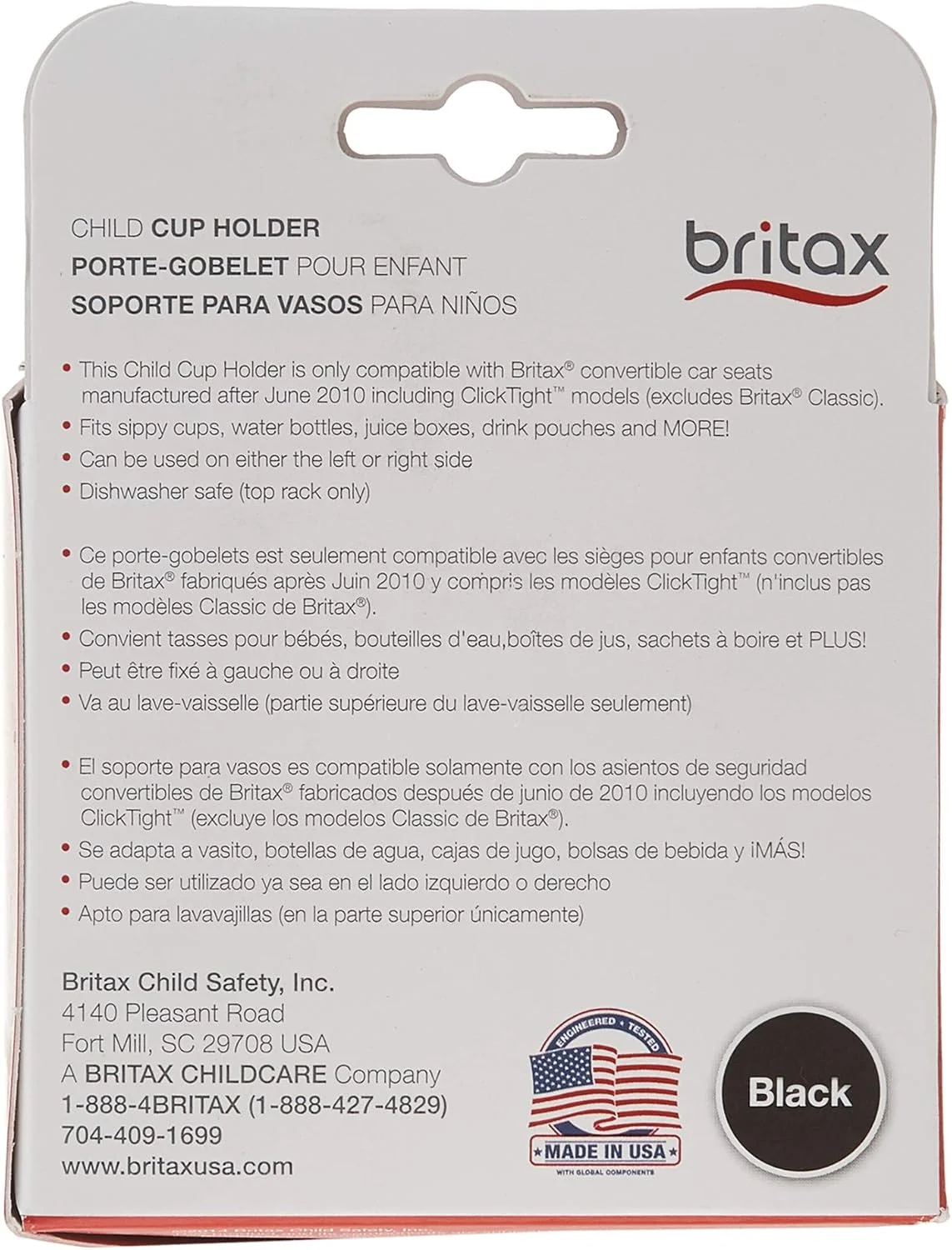 جا لیوانی کودک Britax برای صندلی ماشین های تبدیل شونده Britax - قابل شستشو در ماشین ظرفشویی، مشکی