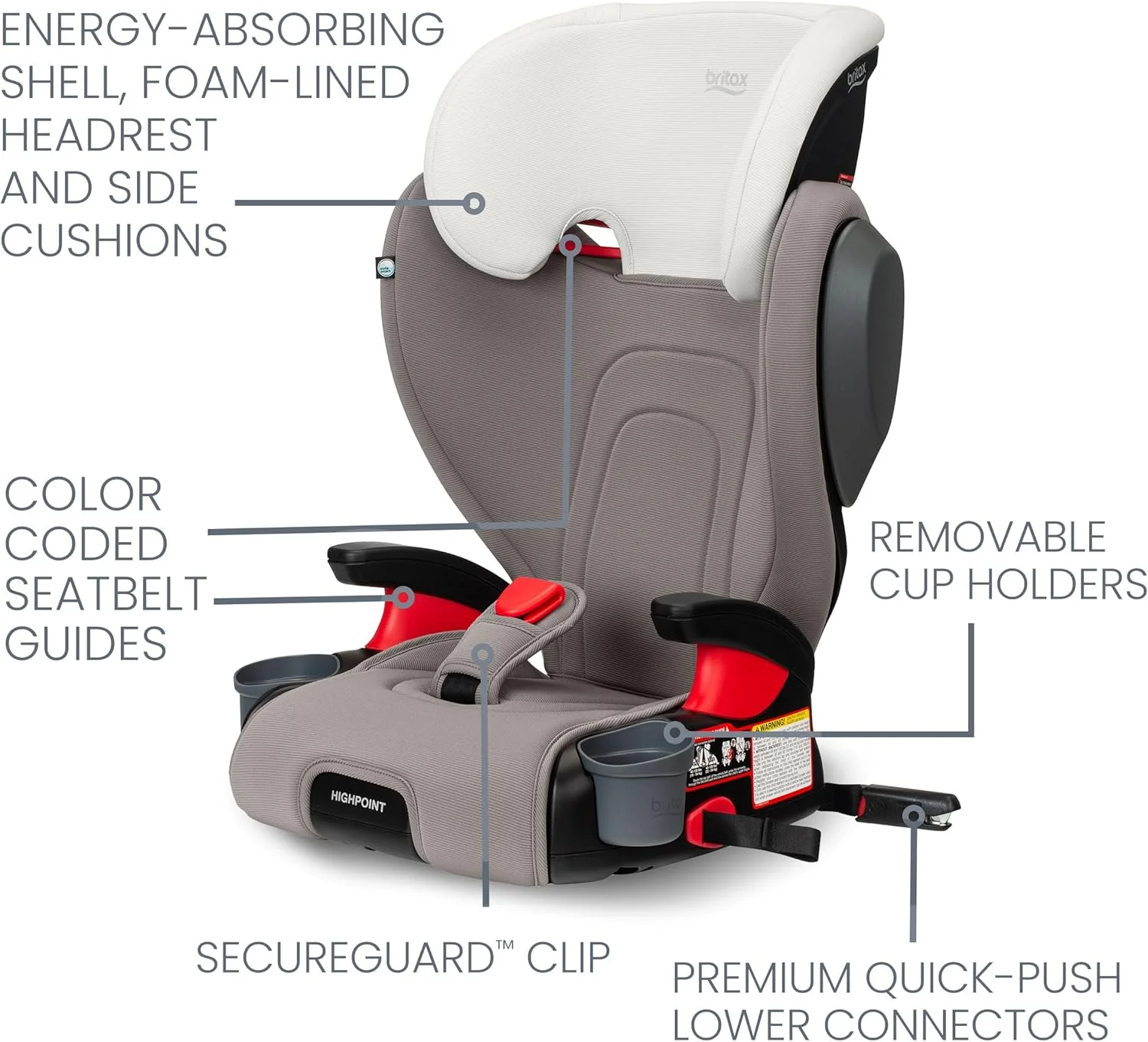 صندلی بوستر بدون پشتی کمربندی Britax Highpoint، SafeWash Gray Ombre صندلی بوستر بدون پشتی کمربندی Britax Highpoint، SafeWash Gray Ombre