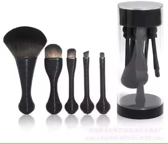 ست برس آرایشی مسافرتی SUTLEJ، 5 تکه مینی با موهای نرم مصنوعی، برس های آرایشی (مشکی، معمولی)