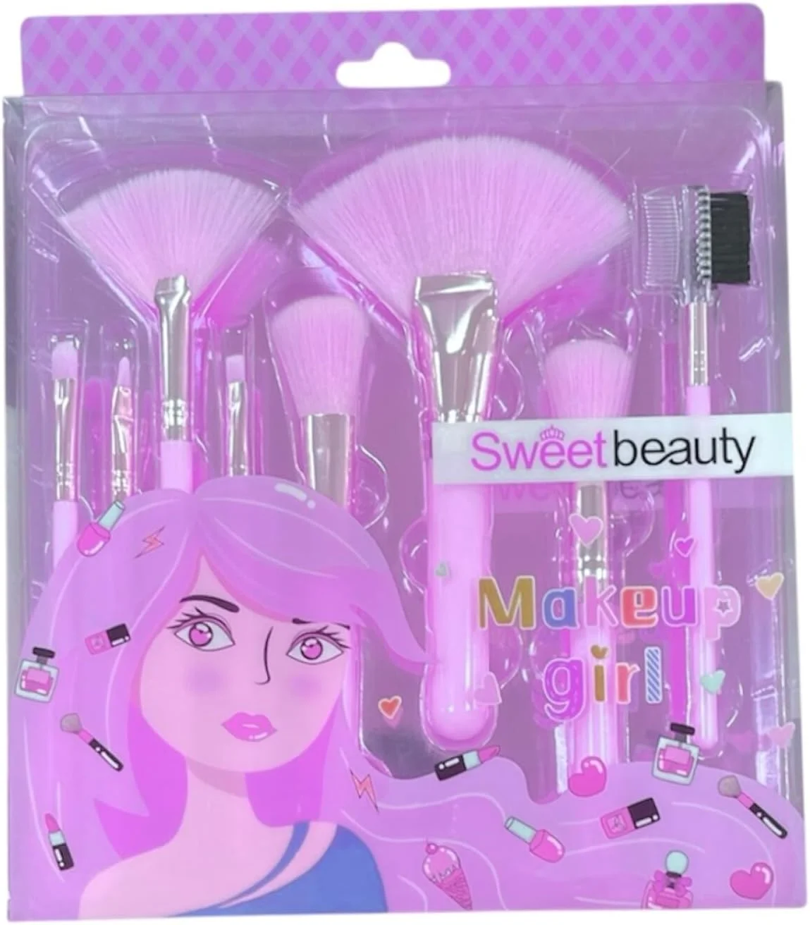 ست برس آرایشی Sweet Beauty، ۷ تکه برس آرایشی حرفه ای صورتی با کیف