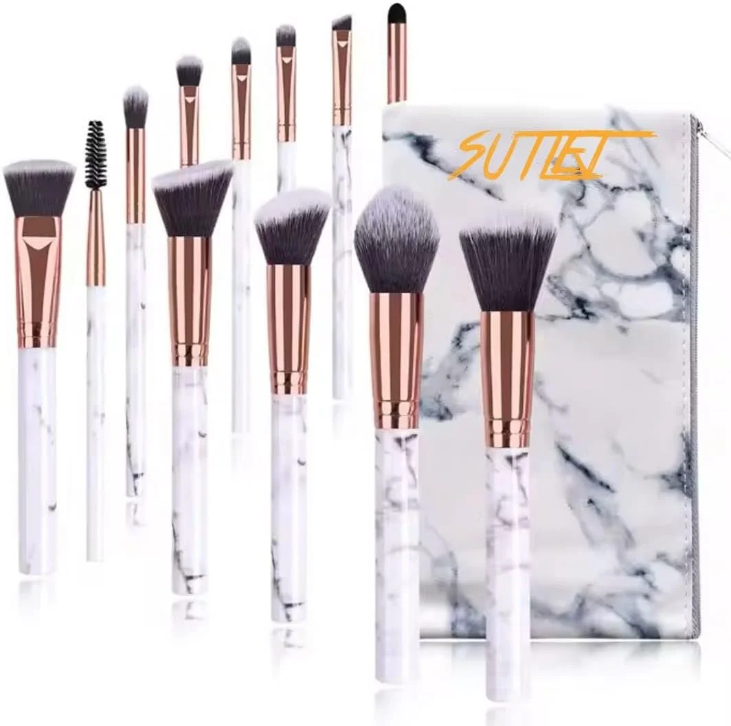 ست برس آرایشی 12 عددی استوانه ای طرح سنگ مرمر SUTLEJ (مشکی)