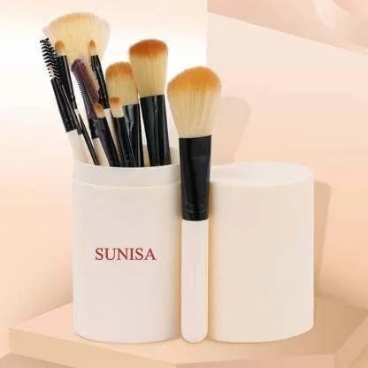 ست 12 عددی برس آرایشی سانیسا با موهای نرم و مصنوعی سفید به همراه کیف نگهداری - (بسته 13 عددی)