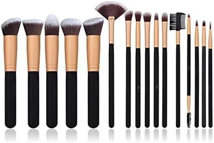 ست برس آرایشی حرفه ای SUKILO، 16 تکه برس فونداسیون مصنوعی، رزگلد و مشکی