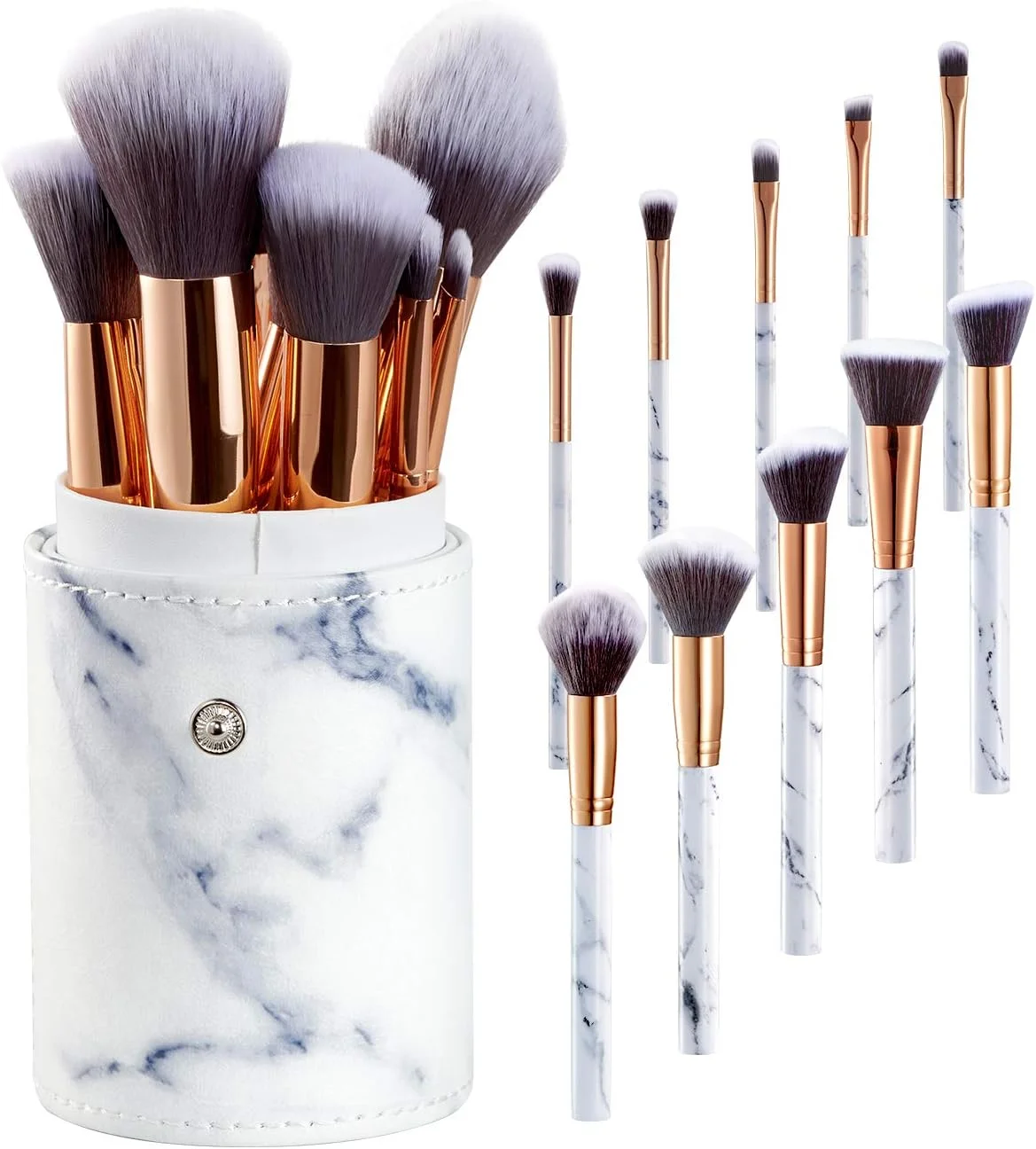 ست برس آرایشی طرح سنگ مرمر Subsky به همراه جا برسی | ست برس های آرایشی صورت شامل برس های کرم پودر، کانسیلر، ترکیب کننده، سایه چشم و پودر (۱۰ تکه) ست برس های آرایشی buki