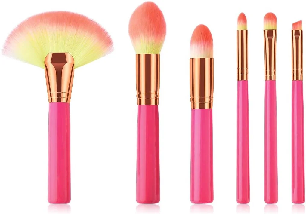 ست برس آرایشی شل STUFY، برس رژگونه، برس مخروطی زرد روشن، برس ترکیبی، کیت ابزار زیبایی 6 تکه، ست برس آرایشی رز قرمز قابل حمل، بادبزن بزرگ، مواد کرکی و قابل اعتماد (اندازه: رز قرمز)