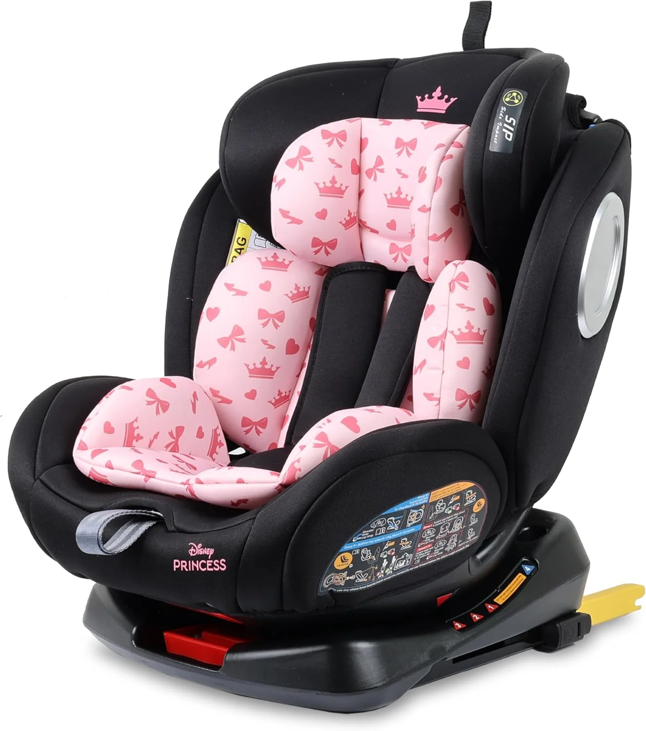صندلی ماشین کودک/بچه گانه دیزنی پرنسس 4 در 1 با چرخش 360 درجه و قابلیت تنظیم 4 حالته، دارای سیستم ISOFIX و محافظت از ضربه جانبی، مناسب برای نوزادان 0 ماهه تا 12 ساله، گروه 0+/1/2/3، تا 36 کیلوگرم (محصول رسمی دیزنی)