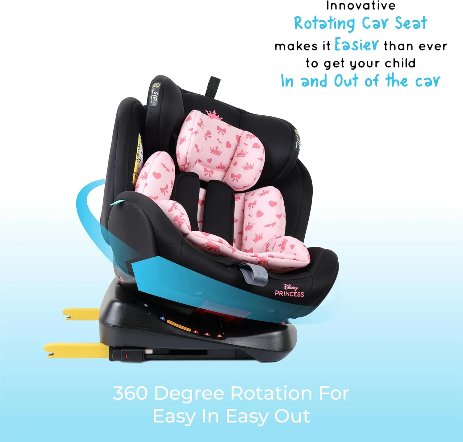 صندلی ماشین کودک/بچه گانه دیزنی پرنسس 4 در 1 با چرخش 360 درجه و قابلیت تنظیم 4 حالته، دارای سیستم ISOFIX و محافظت از ضربه جانبی، مناسب برای نوزادان 0 ماهه تا 12 ساله، گروه 0+/1/2/3، تا 36 کیلوگرم (محصول رسمی دیزنی)