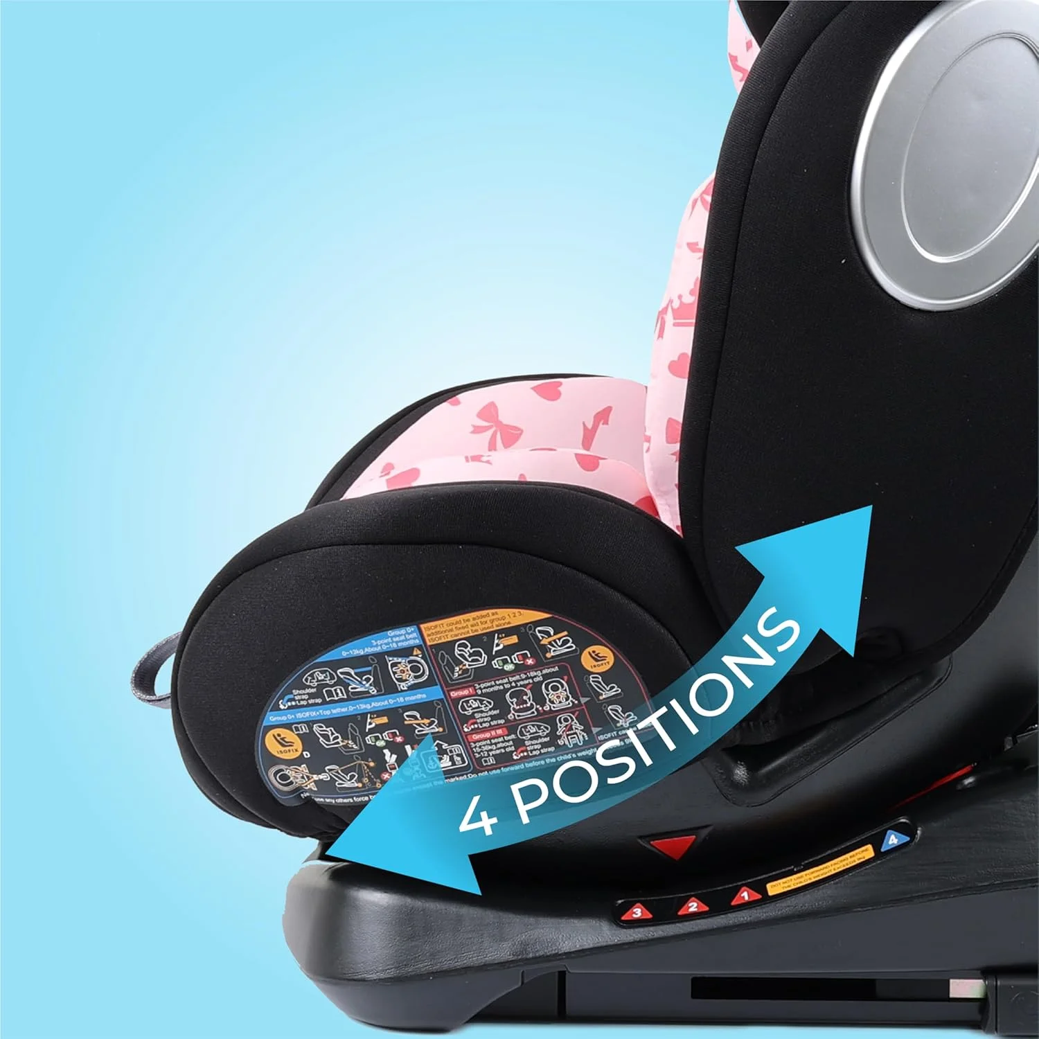 صندلی ماشین کودک/بچه گانه دیزنی پرنسس 4 در 1 با چرخش 360 درجه و قابلیت تنظیم 4 حالته، دارای سیستم ISOFIX و محافظت از ضربه جانبی، مناسب برای نوزادان 0 ماهه تا 12 ساله، گروه 0+/1/2/3، تا 36 کیلوگرم (محصول رسمی دیزنی)